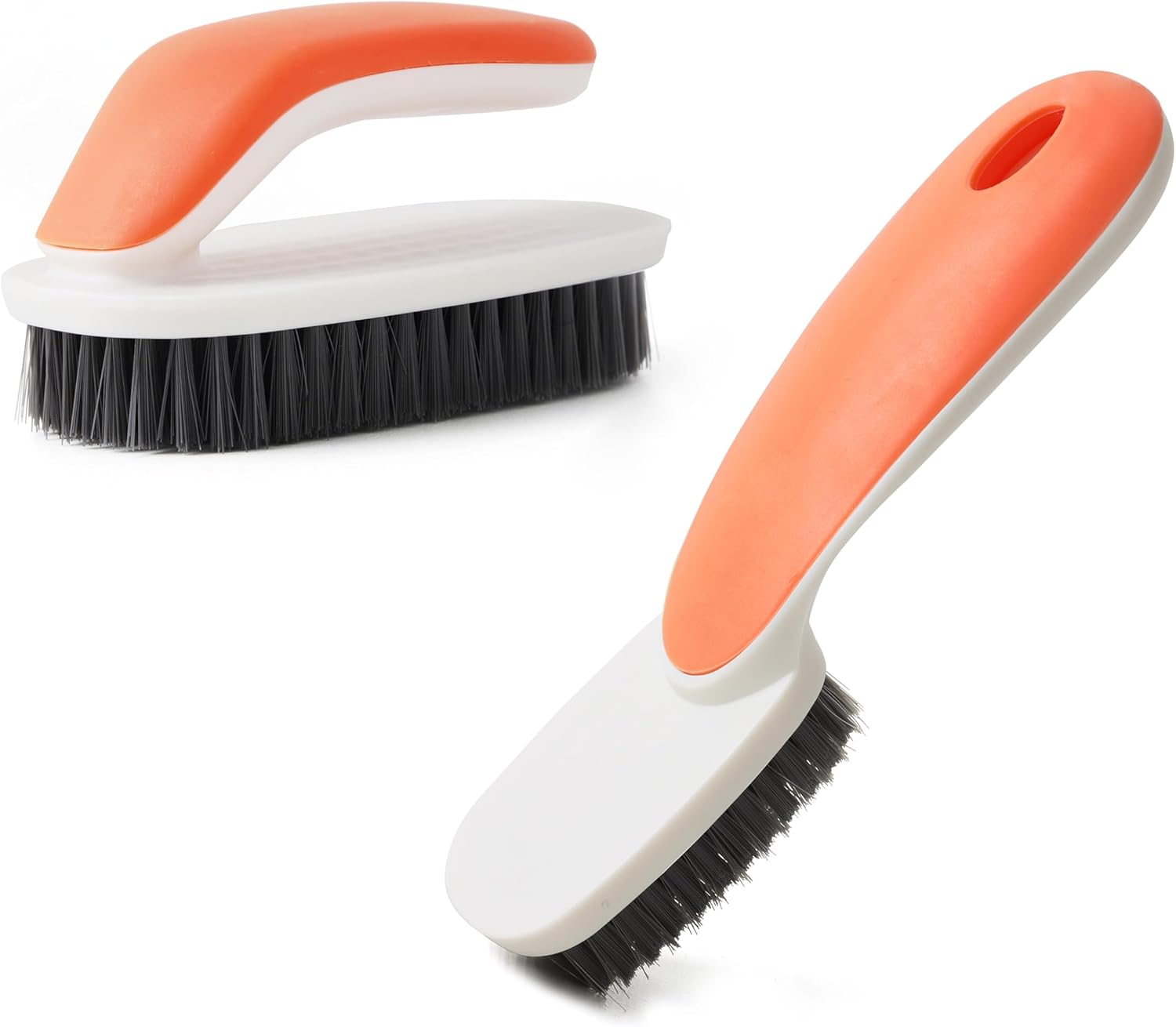 Laundry Scrub Brush 2 Pack - Soft Bristle Shoe & Clothes Scrubbing Brush for Stains - Household Cleaning Tool for Bathroom, Countertop & Bathtubs (Orange)