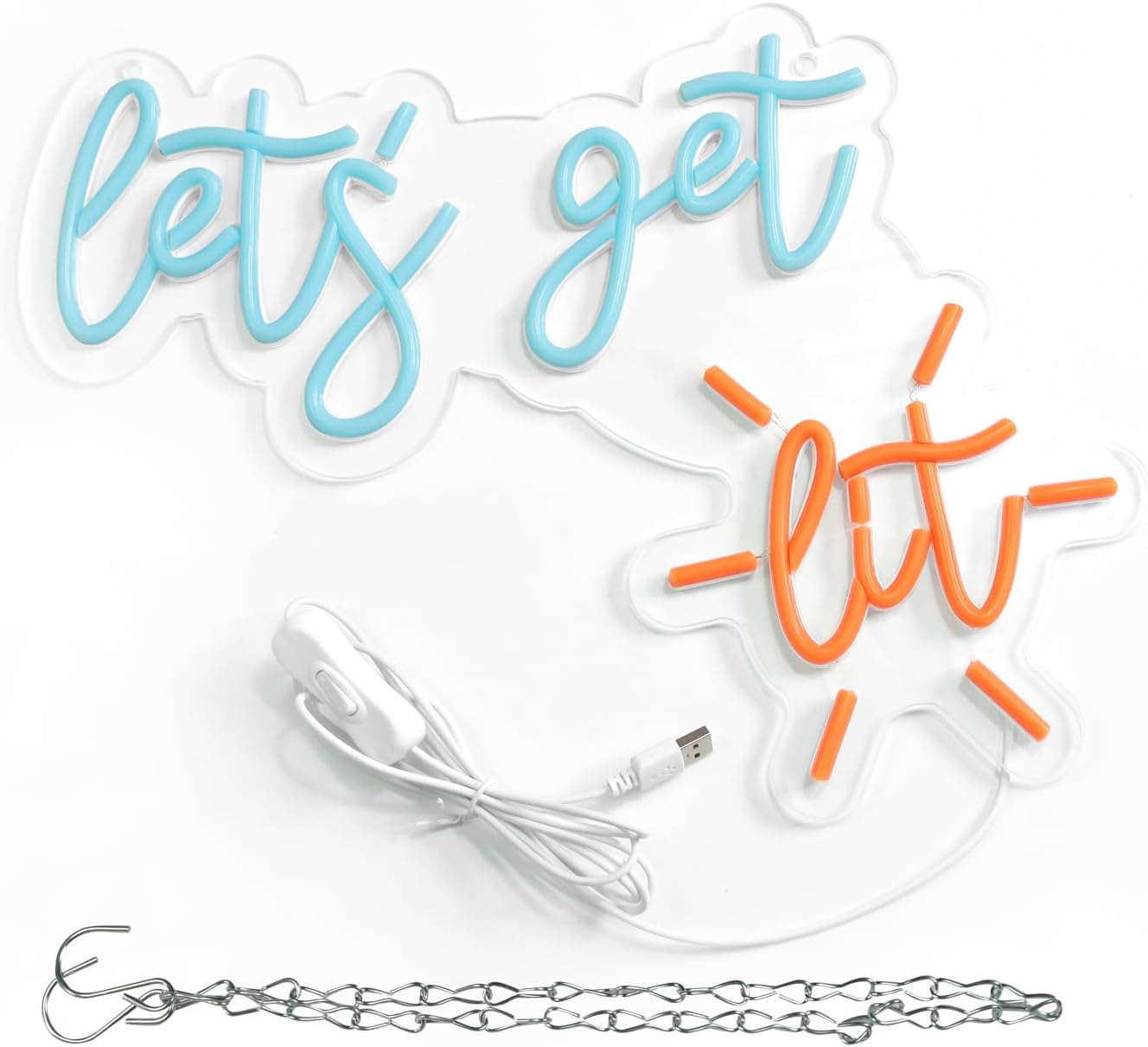 "Let's get Lit" Vibrant Neon Sign USB Powered LED Sign for Bedroom Man Cave Game Room Bar Lighting Decor