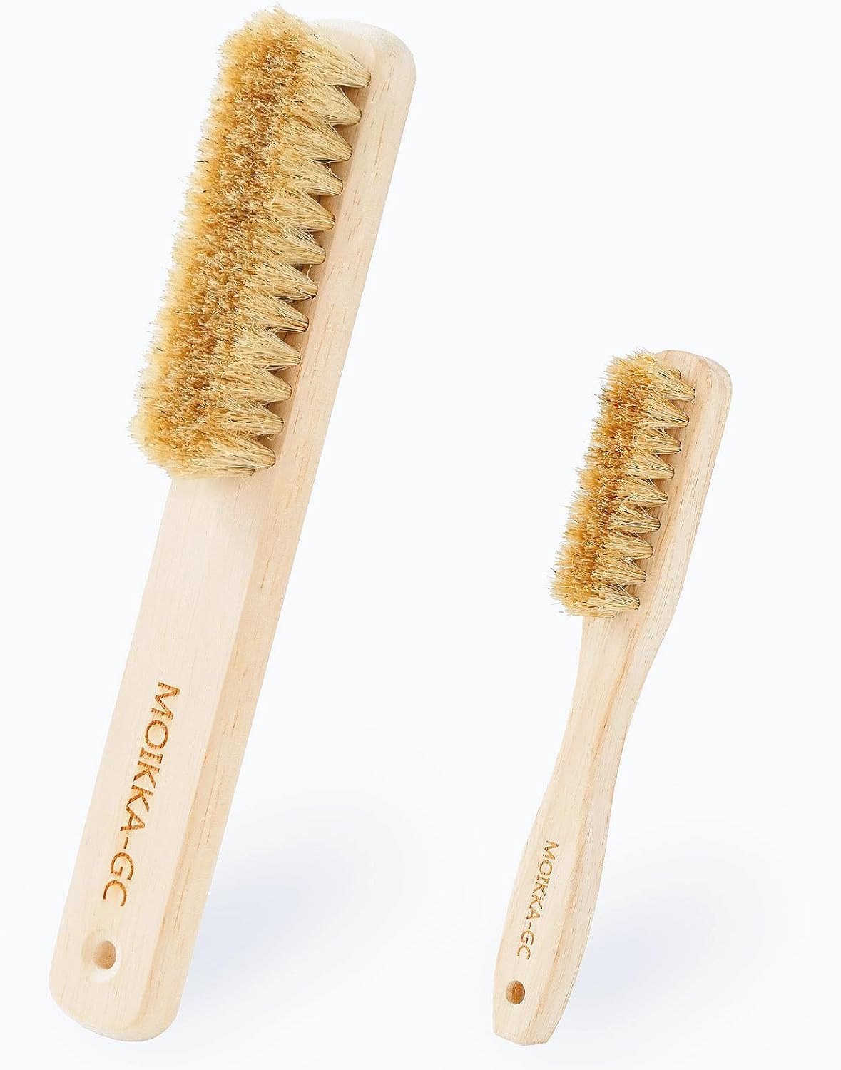 Wood Laundry Stain Brush Set (Large + Small) with Boar Bristles – Tough Stain Remover for Delicates, Cotton, Linens & Shoes, Laundry Scrub Brushes for Clean Fabric