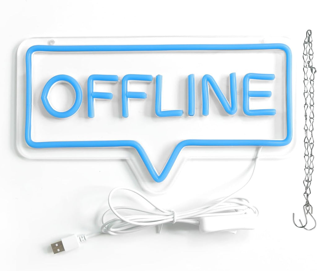 "Offline" LED Neon Sign - Blue USB-Powered Wall Art Light for Gaming Room/Man Cave/Bedroom, Plug Play Atmosphere Lamp
