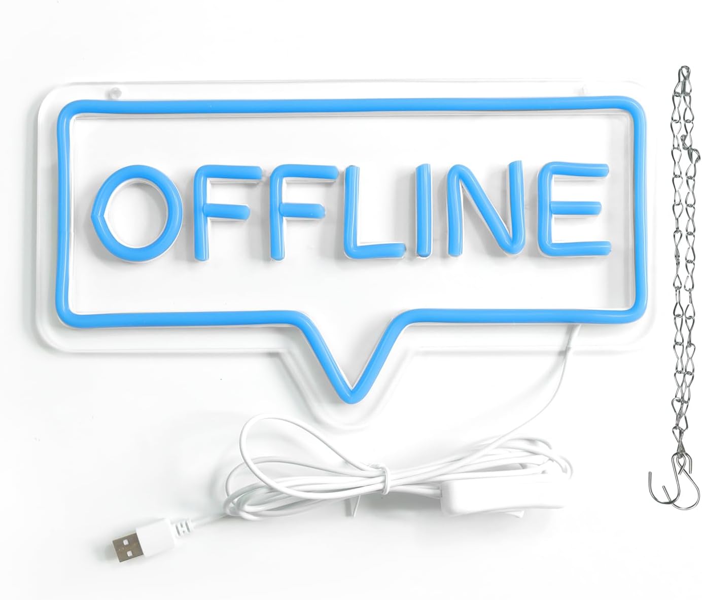 "Offline" LED Neon Sign - Blue USB-Powered Wall Art Light for Gaming Room/Man Cave/Bedroom, Plug Play Atmosphere Lamp