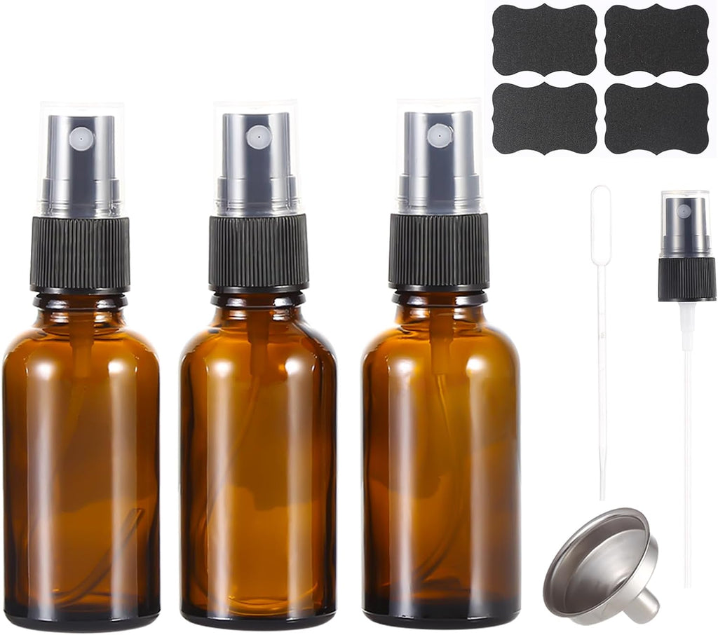 1 oz Amber Glass Spray Bottles,Small Empty Fine Mist Refillable Travel Spray Bottle for Cleaning,Perfume,Aromatherapy,Cosmetic Sprays,Hair,Essential Oils with Fine Mist Dispenser（3 Pack）