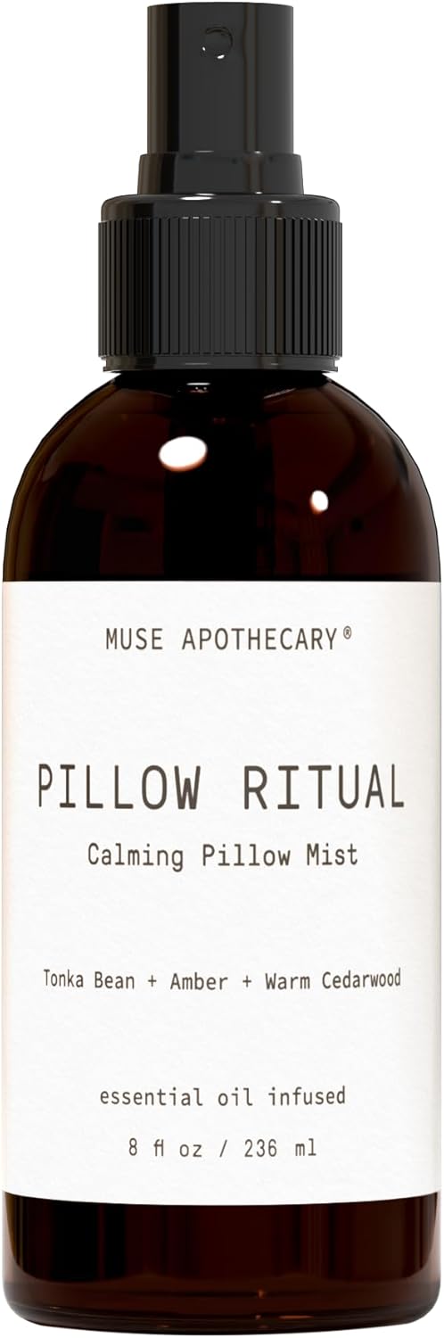 Muse Apothecary Pillow Ritual - Aromatic, Calming and Relaxing Pillow Mist, Linen and Fabric Spray - Infused with Natural Aromatherapy Essential Oils - 8 oz, Tonka Bean + Amber + Warm Cedarwood