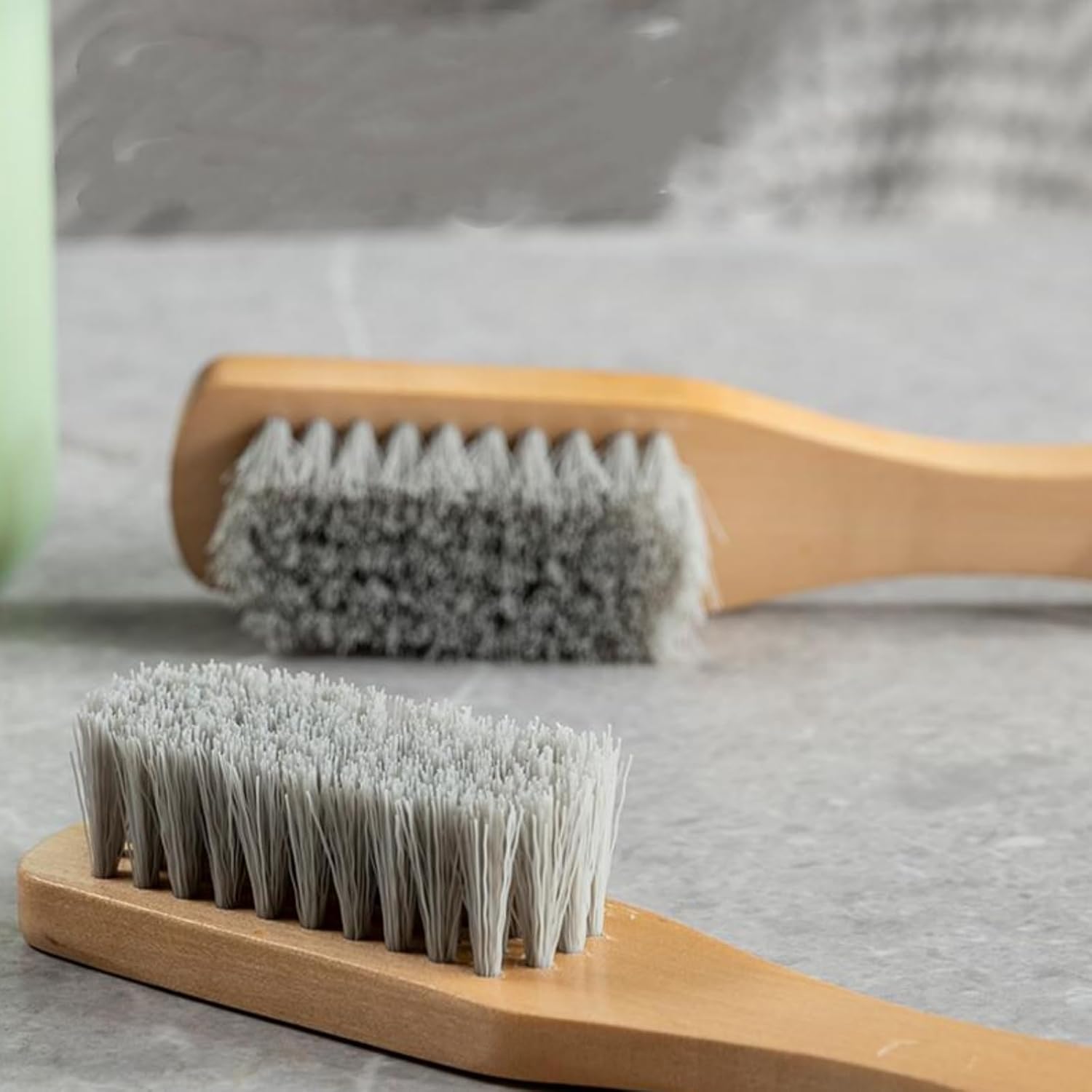 2PCS Wood Laundry Brush, Long Handle Clothing Stain Remover Scrubber, Soft Bristle for Scrubbing Out Tough on Delicate, Easy to Grip Hand Washing Clothes