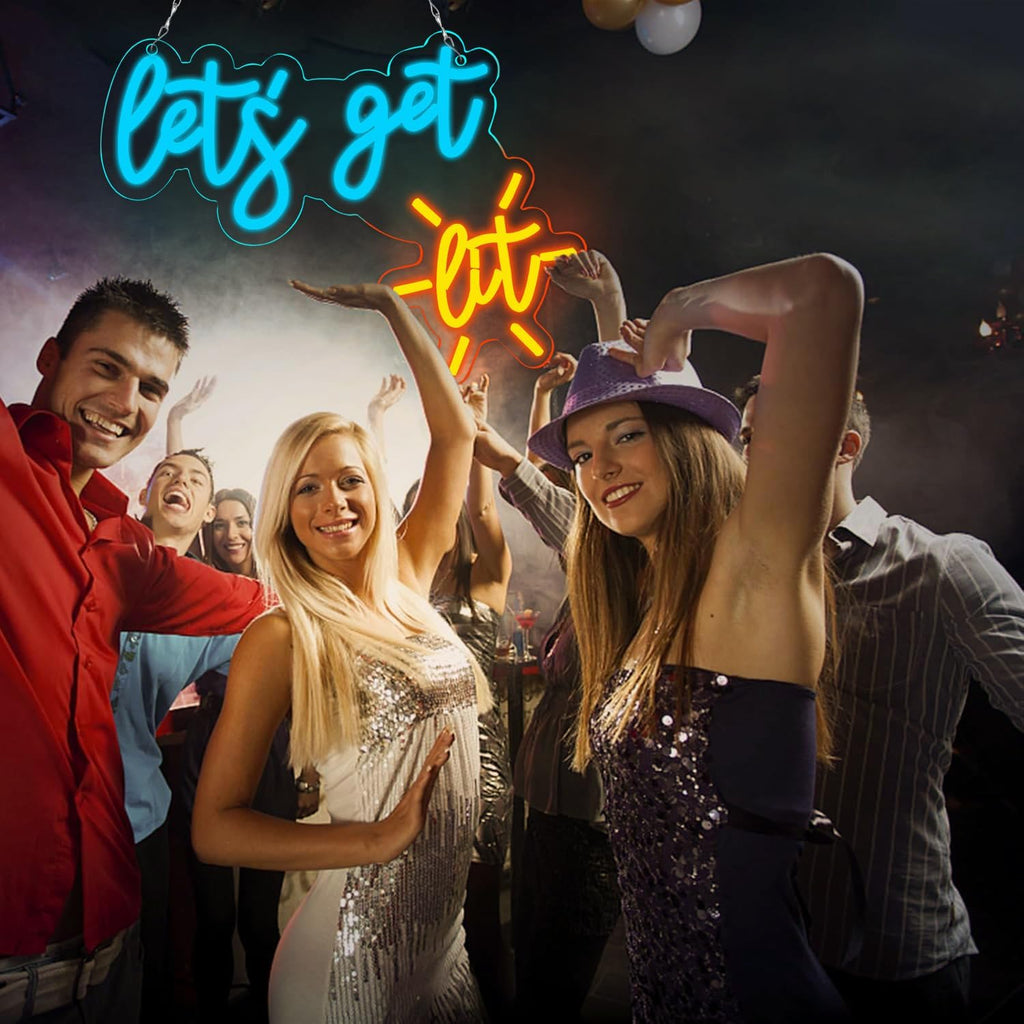 "Let's get Lit" Vibrant Neon Sign USB Powered LED Sign for Bedroom Man Cave Game Room Bar Lighting Decor