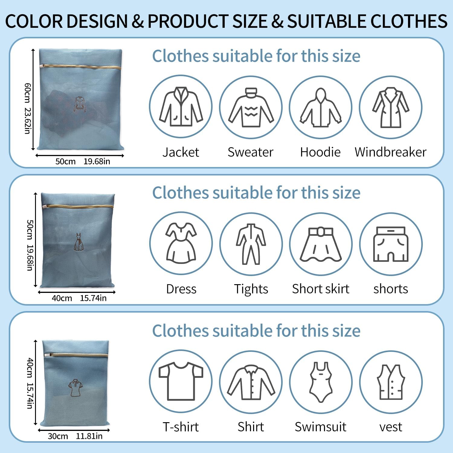 (2Pcs) delicates wash bags 3-Layer Durable Fine Mesh Wash Bags with Rust-Proof Hidden Zipper, Tangle-Proof & Space-Saving for Delicates, Bras, Lingerie, Clothes(Blue, Shell bra)