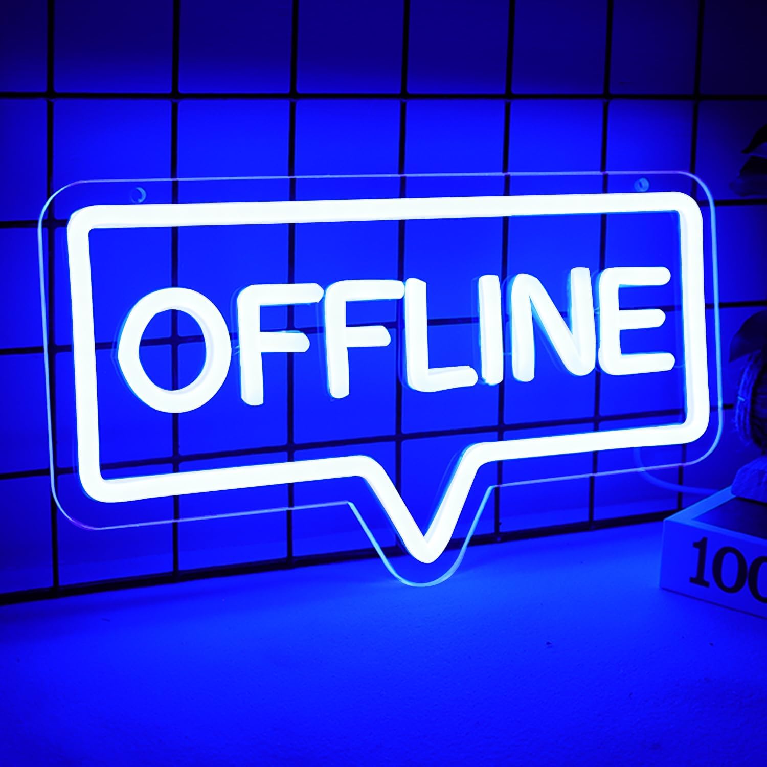 "Offline" LED Neon Sign - Blue USB-Powered Wall Art Light for Gaming Room/Man Cave/Bedroom, Plug Play Atmosphere Lamp