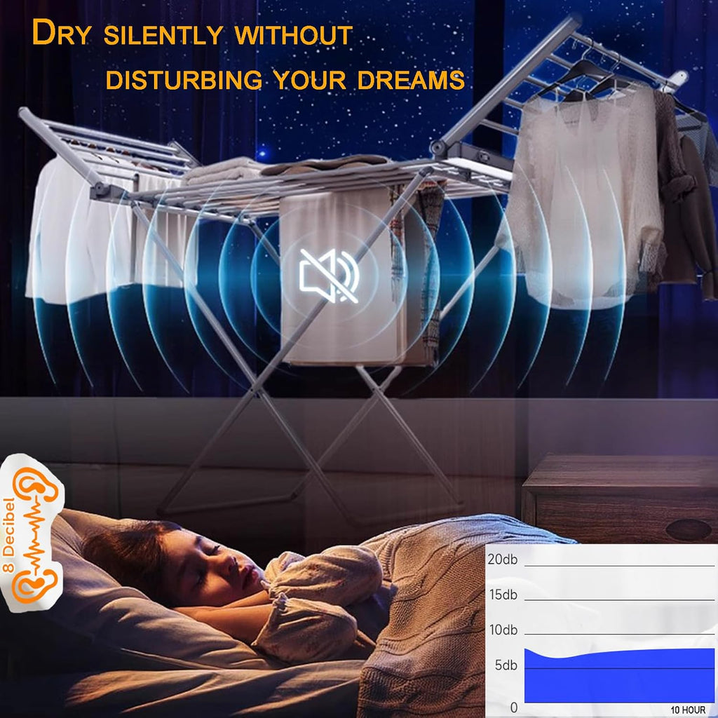 (1 Pack) Heated Clothes Drying Rack, Folding Electric Clothes Rack, Collapsible Laundry Drying Rack, Free Standing Heating Garment Dryer Towel Rail Space Saving for Home Indoor Outdoor