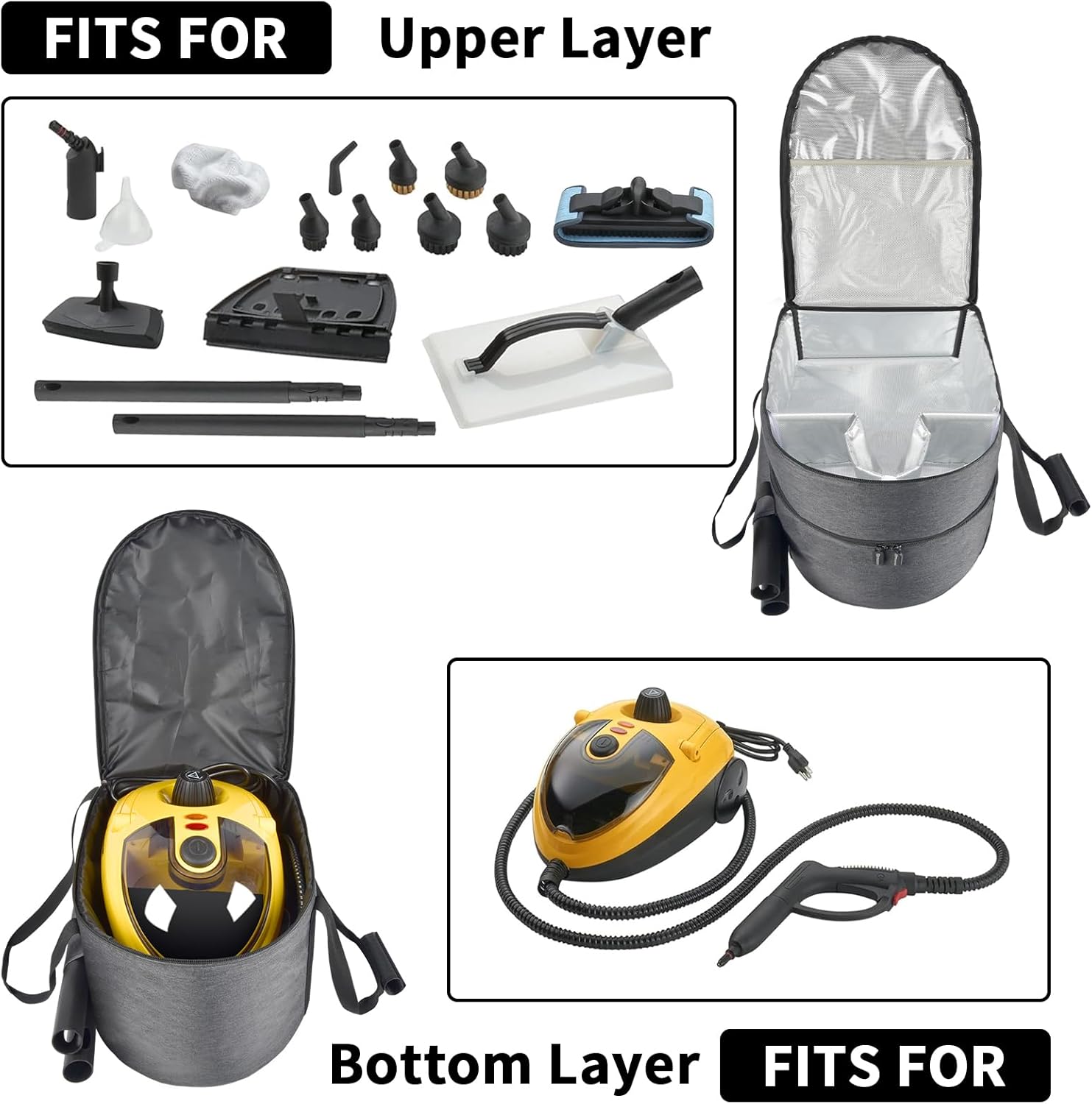 Bag for Wagner Spraytech 0282014 915e Portable Steam Cleaner, Foldable Handheld Steamer Storage Case Container for 18 Accessories Cleaning Brushes, Wallpaper Steam Plate with Pockets-Bag Only