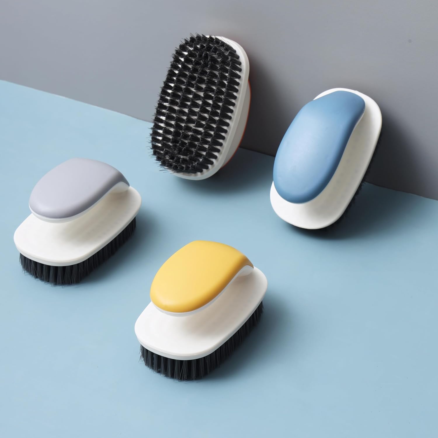 Laundry Scrub Brush 2 Pack - Soft Bristle Shoe & Clothes Scrubbing Brush for Stains - Household Cleaning Tool for Bathroom Countertop & Bathtubs (Gray)