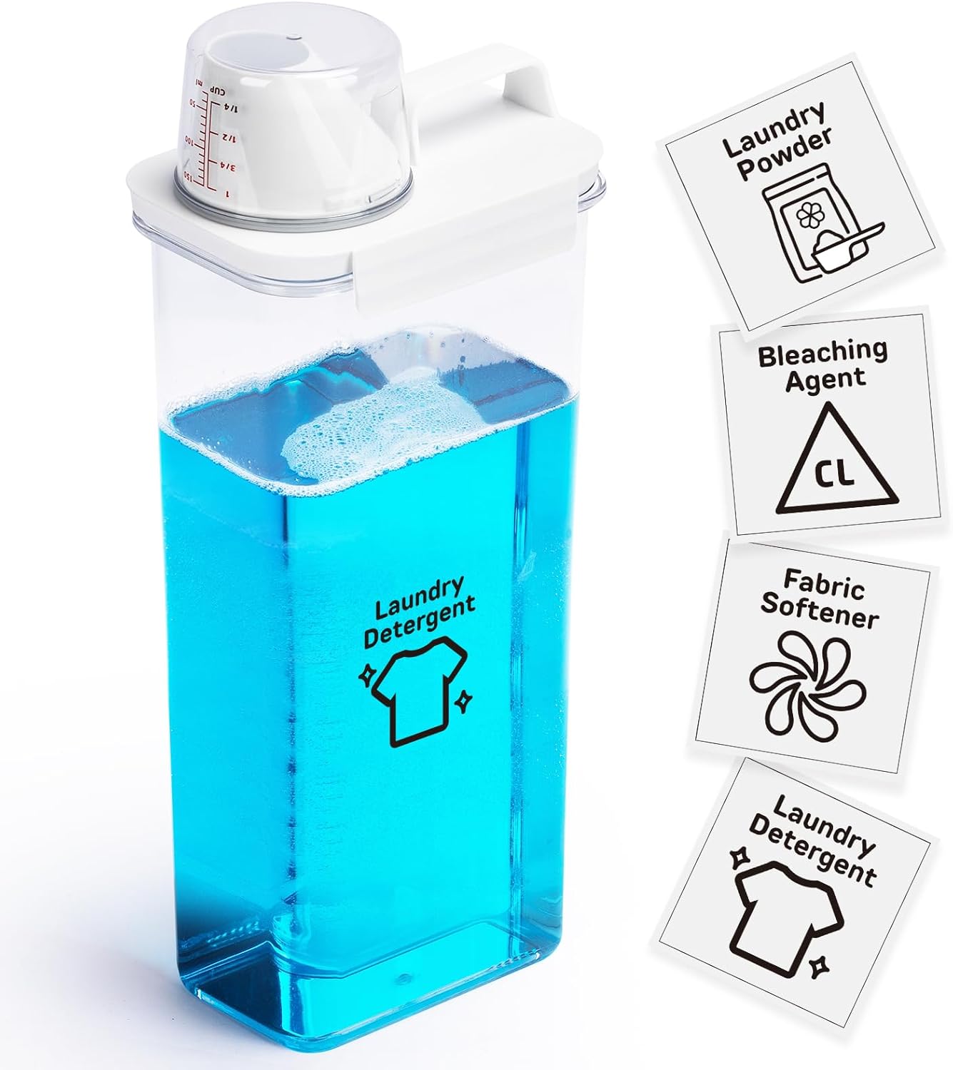 Laundry Detergent Dispenser-1 Pack, Detergent Dispenser with 4 Removable Labels, Laundry Soap Dispenser for Laundry Room Organization and Storage, BPA Free & PET Plastic Clear (98 oz)