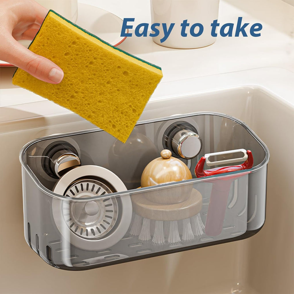 Sponge Holder with Strong Suction Cup, Dish Sponge Caddy Inside Sink Removable,Kitchen Sink Caddy Organizer for Dish Cloth, Brush, Scrubber (black)