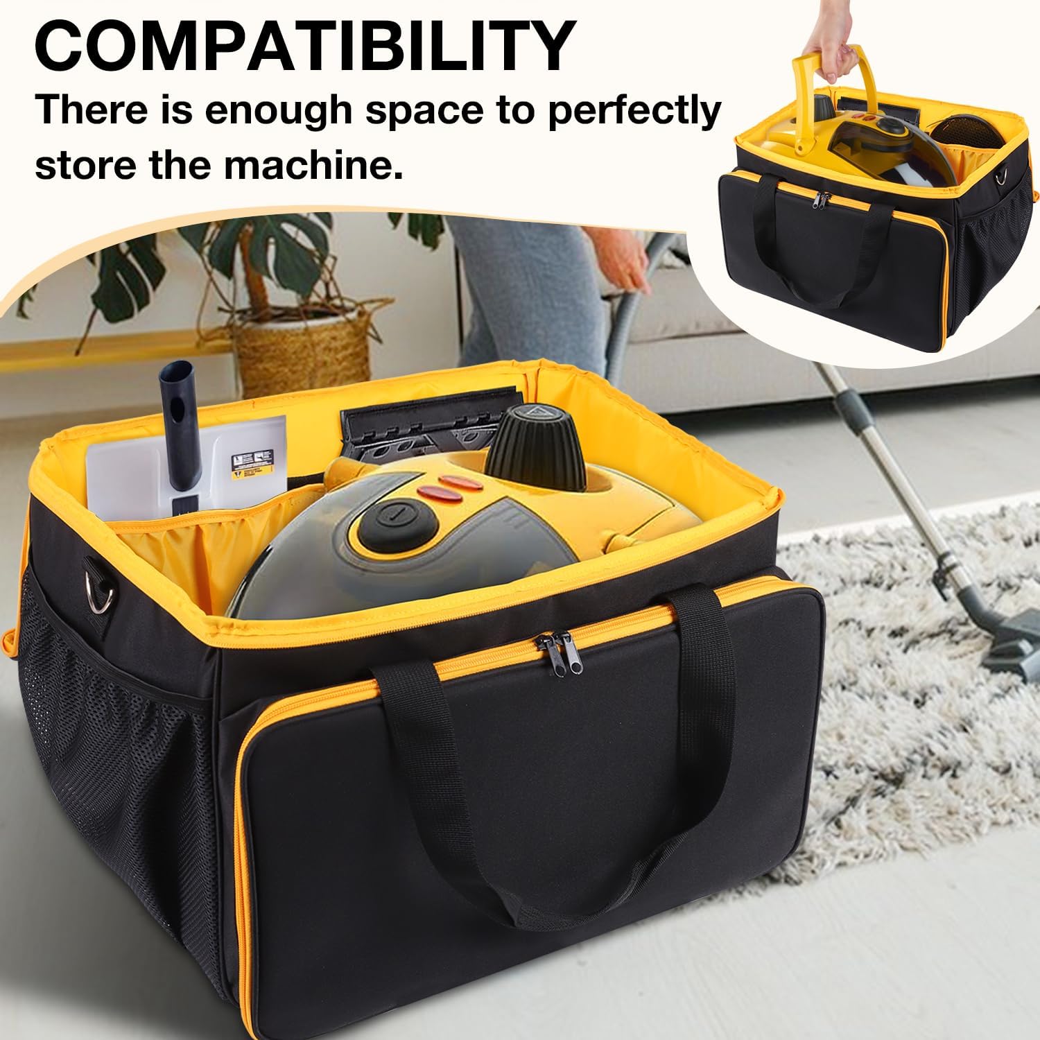 Storage Bag Compatible with Wagner Spraytech C900134 Steamer, Adjustable Steamer Storage Bag Portable Carry Organizer for Steam Cleaner with Extra Pockets for Accessories, Bag Only