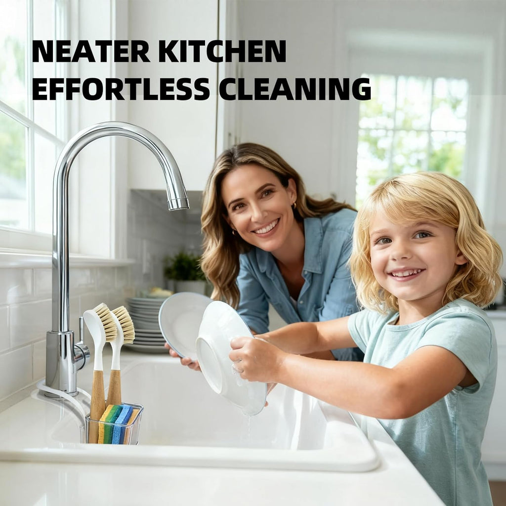 Sponge Holder for Kitchen Sink Dish Sponge Sink Caddy Kitchen Organizer for Brush Sink Stopper Scrubber Hanging Adjustable Strap Caddy Kitchen Gadgets Storage with Drain Holes (White, Large)