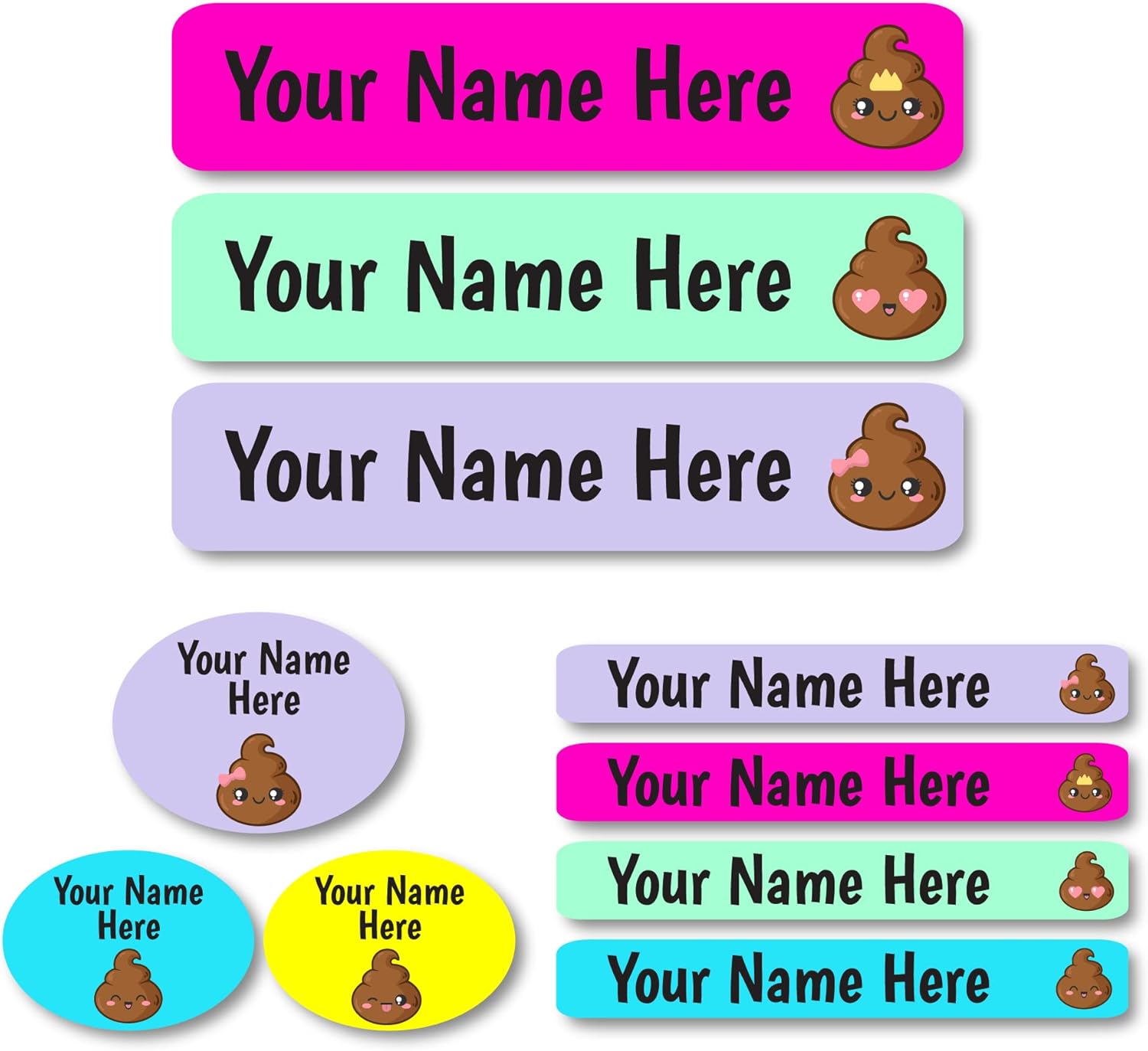 Lovable Labels Personalized Labels for Kids (85 Labels/Pack) - 3 Label Sizes Waterproof Dishwasher Safe Peel & Stick Labels for School Supplies Daycare Camp Clothing Bottles (Poo Pourri)