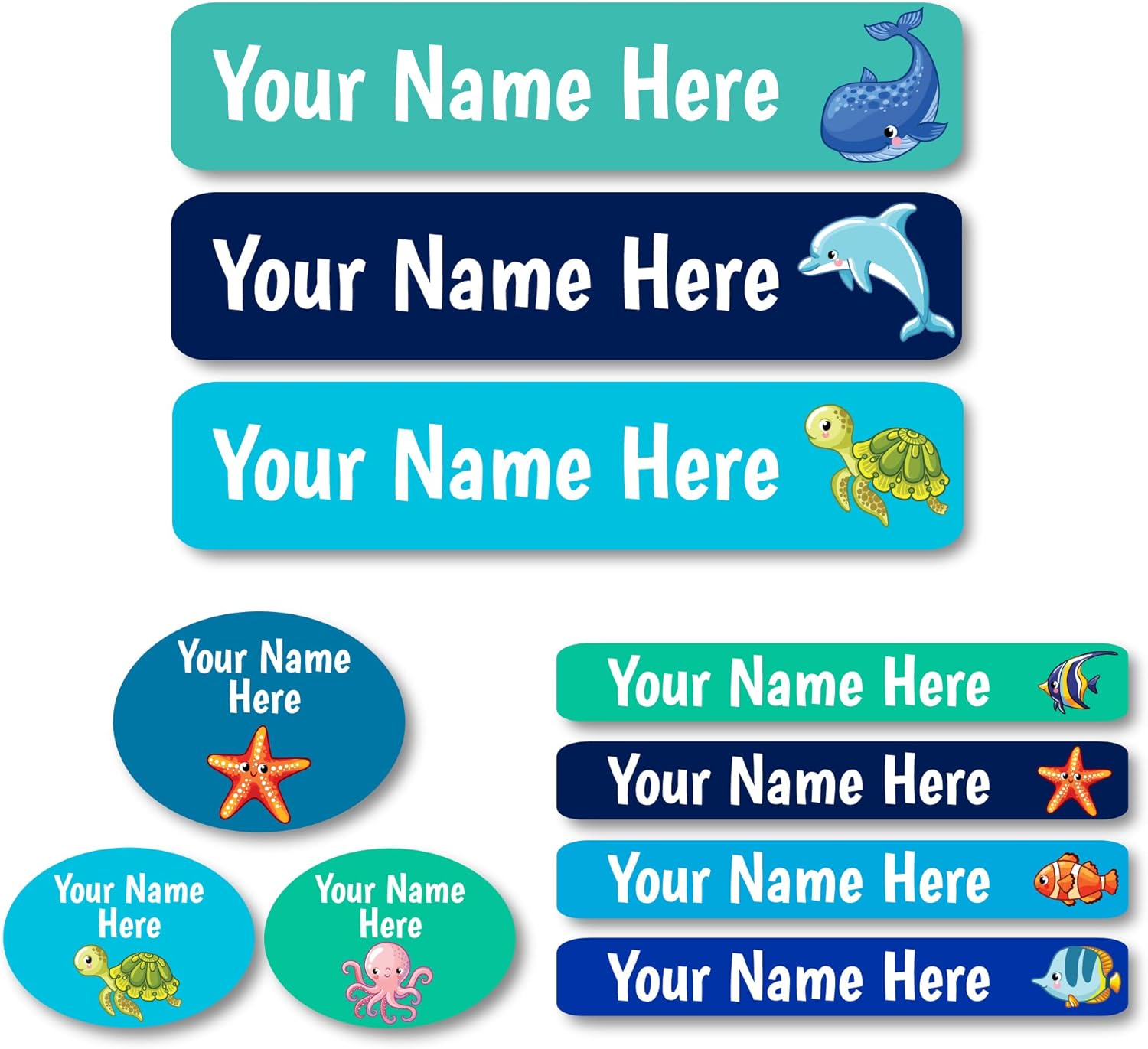 Personalized Labels for Kids (85 Labels/Pack) - 3 Sizes Waterproof Dishwasher Safe Peel & Stick Stickers for School Supplies Daycare Camp Clothing Bottles (Under The Sea)