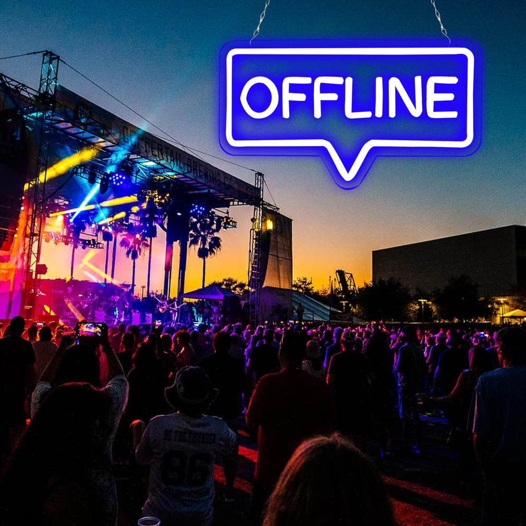 "Offline" LED Neon Sign - Blue USB-Powered Wall Art Light for Gaming Room/Man Cave/Bedroom, Plug Play Atmosphere Lamp