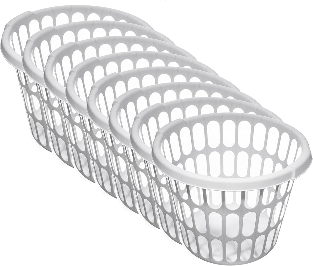 (8 Pack) 1-Bushel Round Plastic Laundry Baskets - Durable,Large Capacity for Bedroom, Bathroom, Laundry Room & Dorm