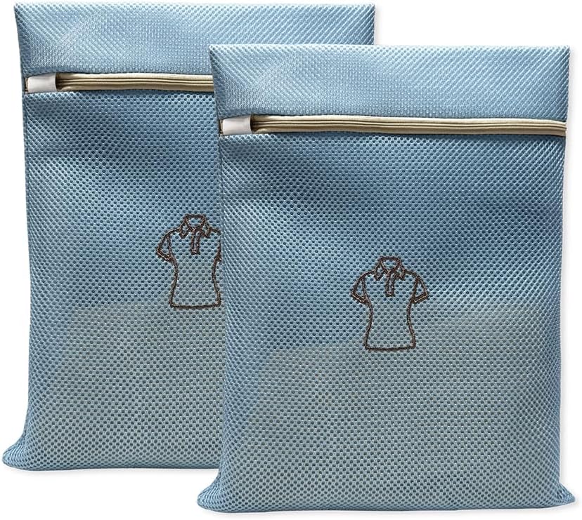 (2Pcs) high-end zipper mesh laundry bag, travel storage and finishing bag, to protect your exquisite clothes, suitable for jackets, underwear, tights, etc. (Blue, Short sleeve)