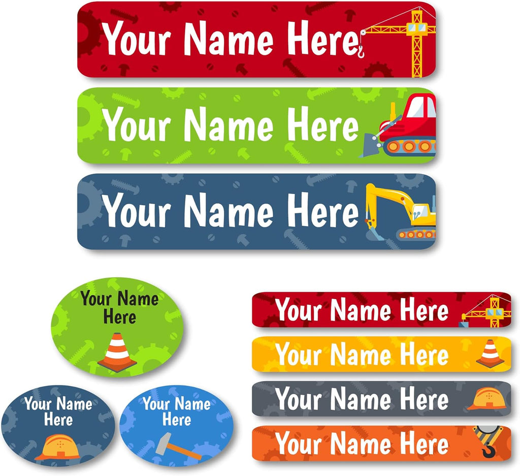 Lovable Labels Personalized Labels for Kids (85 Labels/Pack) - 3 Label Sizes Waterproof Dishwasher Safe Peel & Stick Labels for School Supplies Daycare Camp Clothing Bottles (Rough and Tough)
