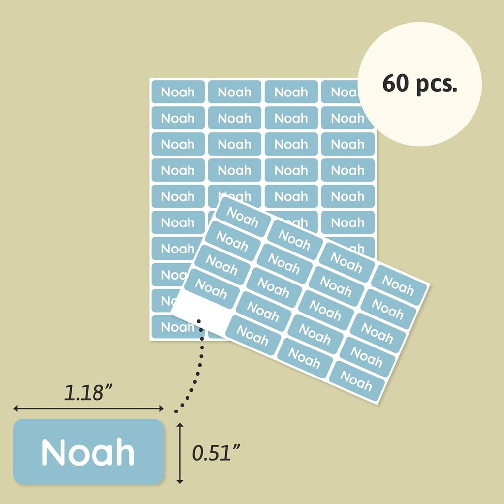 Personalized Name Labels for Kids (60) – Custom Waterproof & Durable Stickers for Clothing, Daycare, Office & School Supplies - Solid Color