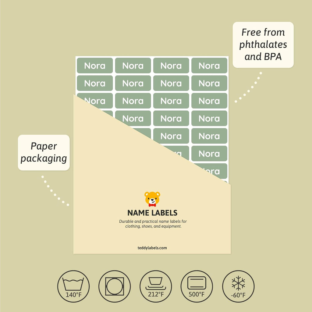 Personalized Name Labels for Kids (60) – Custom Waterproof & Durable Stickers for Clothing, Daycare, Office & School Supplies - Solid Color