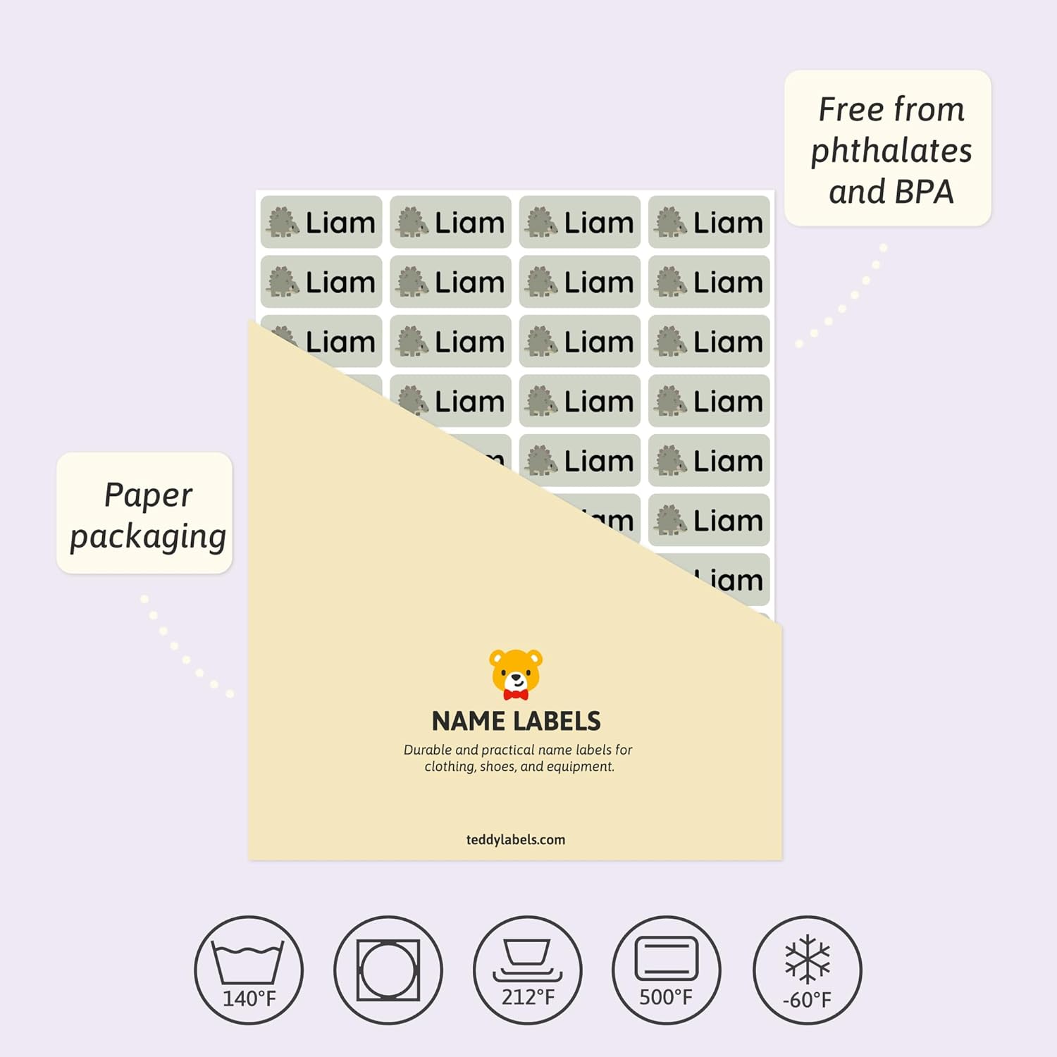 Personalized Name Labels for Kids (60) – Custom Waterproof & Durable Stickers for Clothing, Daycare, Office & School Supplies - Dinosaurs