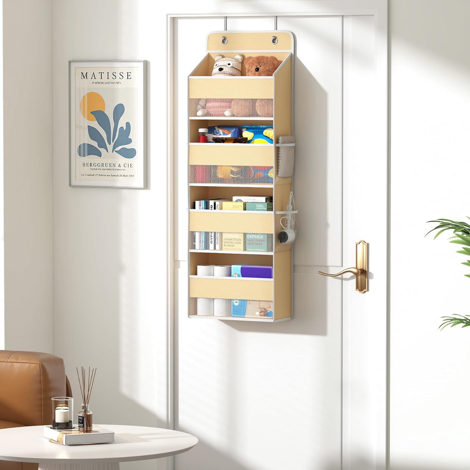1 Pack 4-Tier Over the Door Organizer, Heavy-Duty Large Deep Pocket Hanging With 4 Large Front & 4 Side Pockets With for Pantry, Kitchen, Bathroom, Dorm, Beige