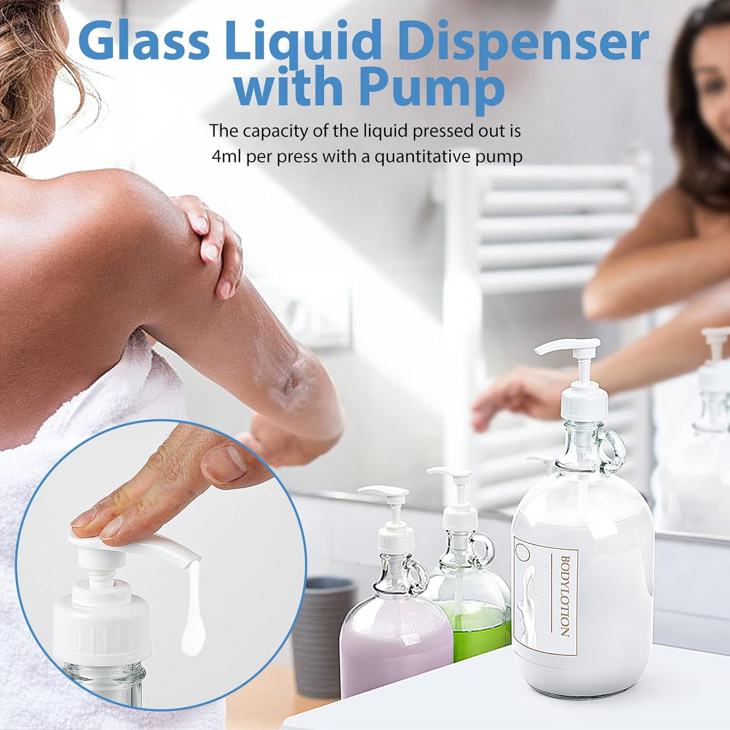 2 Pack 64 Oz Laundry Detergent Dispenser with Pump and Lid - Half Gallon Glass Pump Bottle for Laundry Soap Dispenser, Liquid Detergent, Fabric Softener Dispenser - Extra Label, Funnel