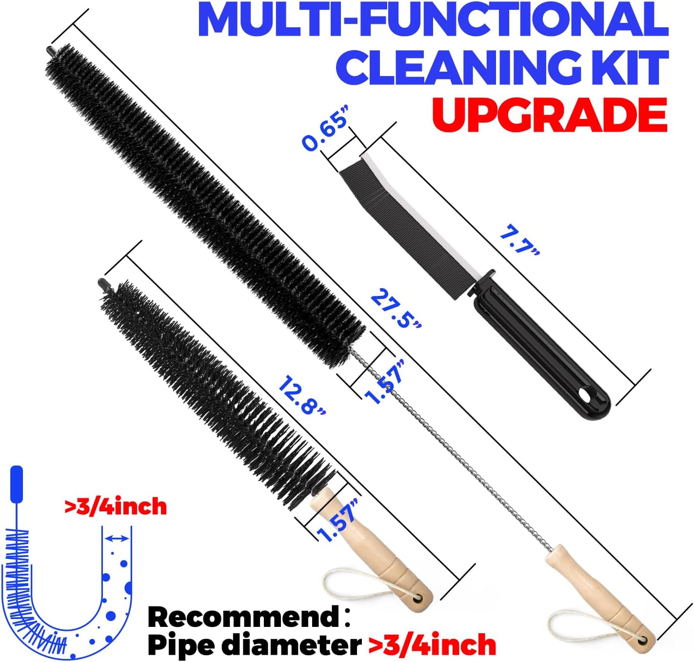 Holikme 3 Pieces Dryer Vent Cleaner Kit - Lint Removal Cleaning Tool, Dryer Vent Trap Vacuum Brush, Long Flexible Refrigerator Coil Brush,Crevice Gap Cleaning Tool Brush