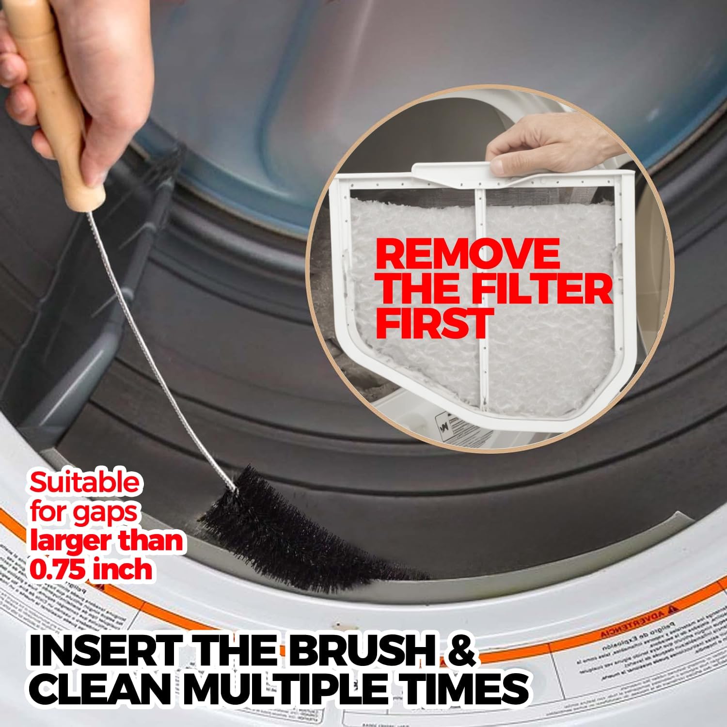 Holikme Dryer Vent Cleaner Kit Clothes Dryer Lint Brush Vent Trap Cleaner Home Essentials Long Flexible Vacuum Brush,Crevice Gap Cleaning Tool Brush