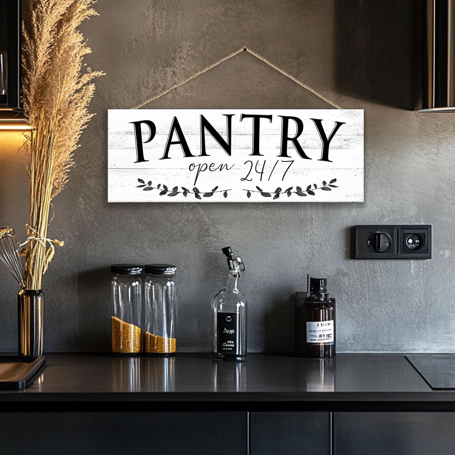 1 KINGO Rustic Pantry Signs Wall Decor: Farmhouse Kitchen Wall Art 6" x 14.5" Canvas Print Decorative Plaque Wall Hanging Open 24/7 Sign for Pantry Dining Room Home Decor