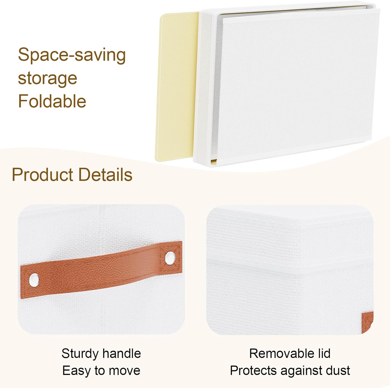 1 Pack Storage Box with Lid, Storage Basket for Shelves with Handles, Fabric Closet Organizer, White, 16.5 x 11.8 x 10.2 Inch