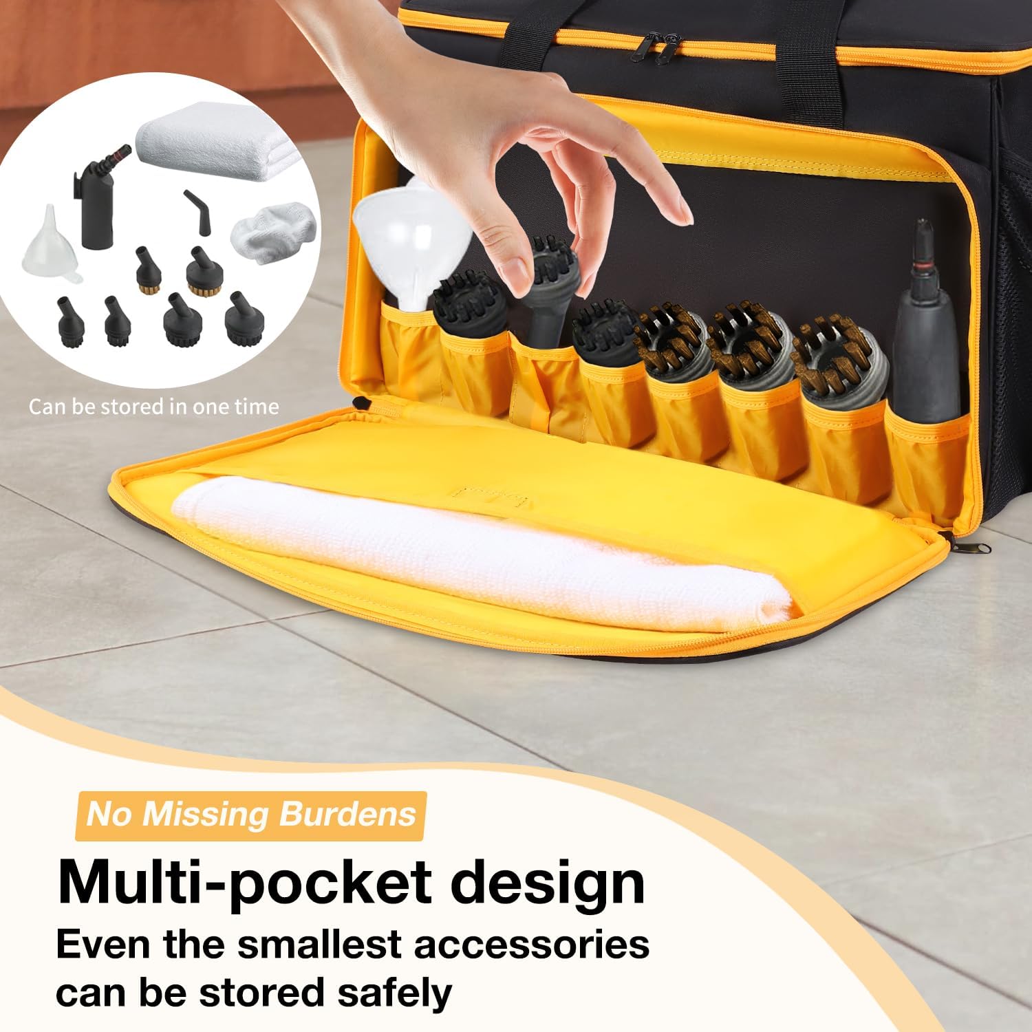 Storage Bag Compatible with Wagner Spraytech C900134 Steamer, Adjustable Steamer Storage Bag Portable Carry Organizer for Steam Cleaner with Extra Pockets for Accessories, Bag Only
