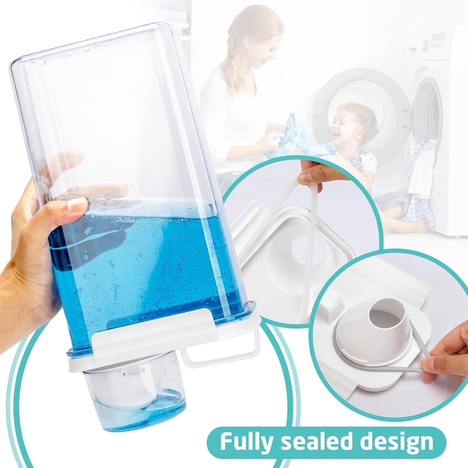 Laundry Detergent Dispenser-1 Pack, 37 oz Detergent Dispenser with 4 Removable Labels, Laundry Soap Dispenser for Laundry Room Organization and Storage, BPA Free & PET Plastic Clear