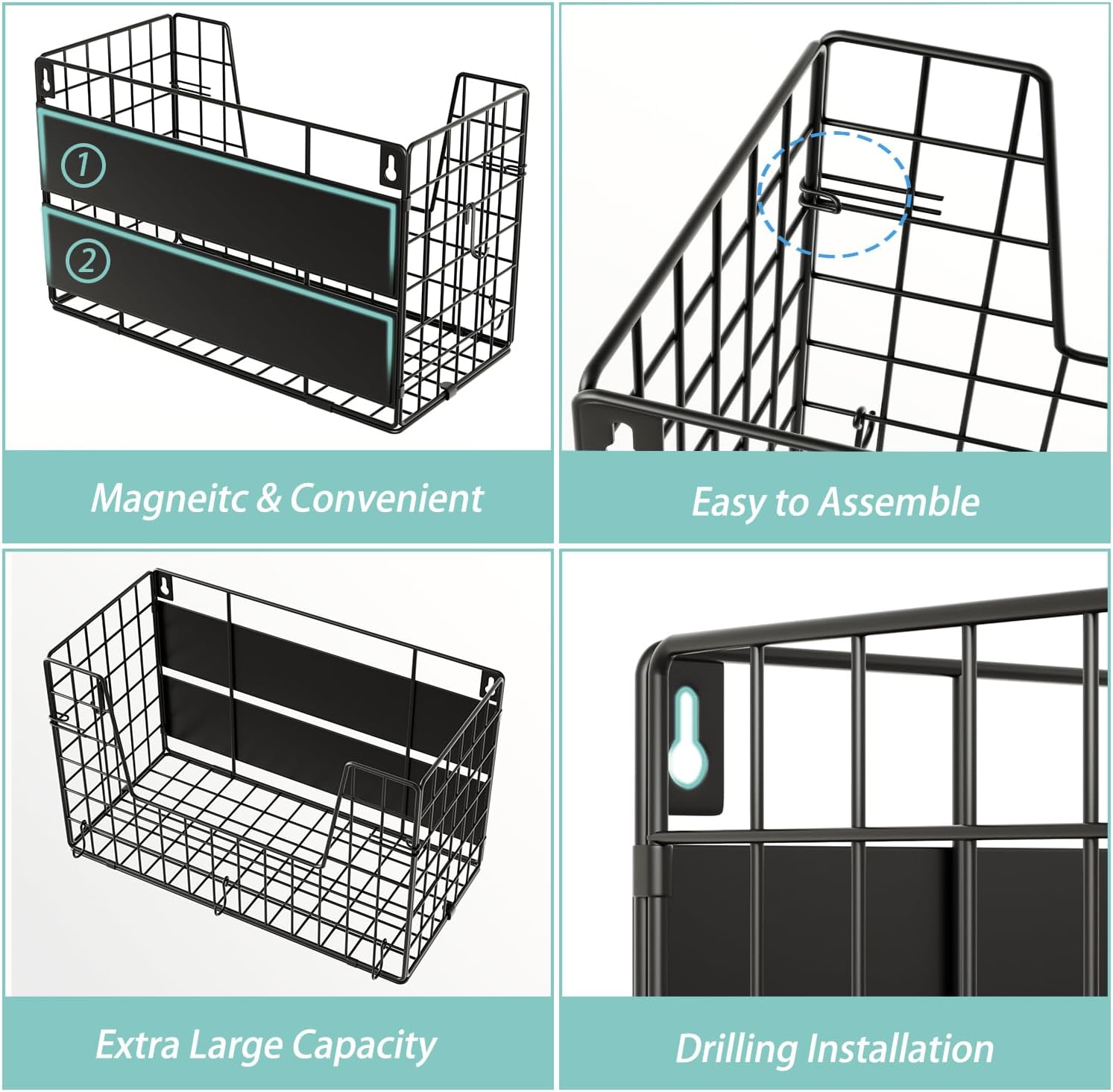 1-Pack Magnetic Laundry Basket Organizer Storage,Magnetic Shelves for Washer Dryer Organizer,Hanging Laundry Basket for Washing Machine(Black)
