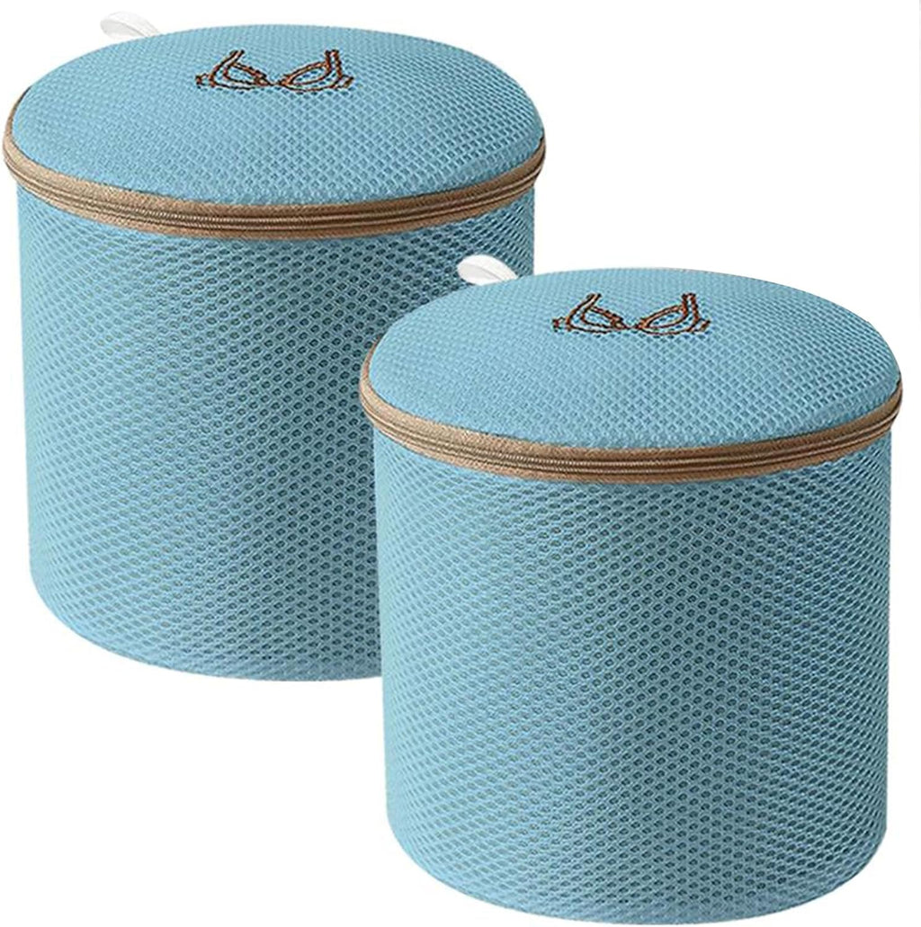(2Pcs) delicates wash bags 3-Layer Durable Fine Mesh Wash Bags with Rust-Proof Hidden Zipper, Tangle-Proof & Space-Saving for Delicates, Bras, Lingerie, Clothes (Blue, Cylindrical bra)