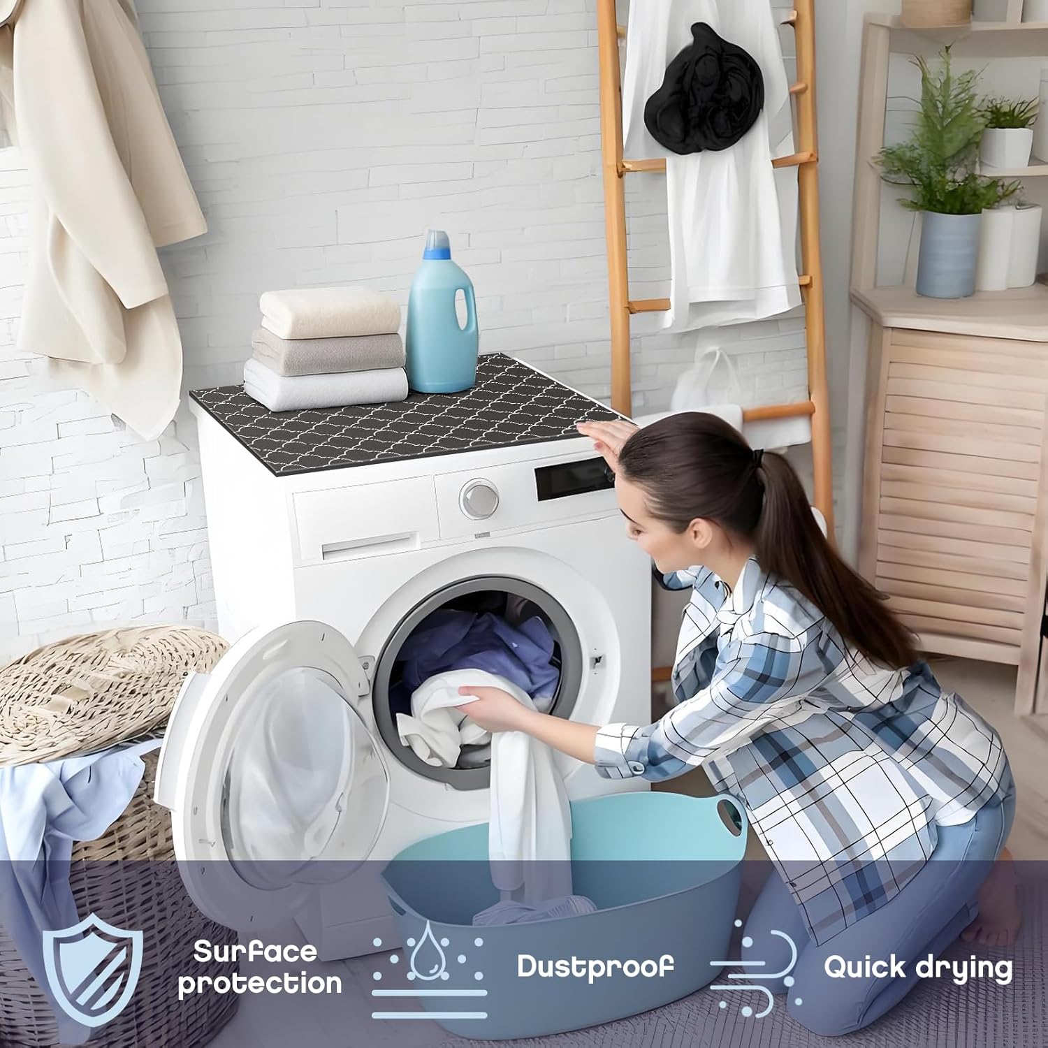 1 Pcs 26" x 18" Dryer Top Protector Mat, Washer and Dryer Topper, Non Slip Waterproof Machine Cover Dust Proof Quick Drying Topper Pad for Laundry and Kitchen (Stylish)