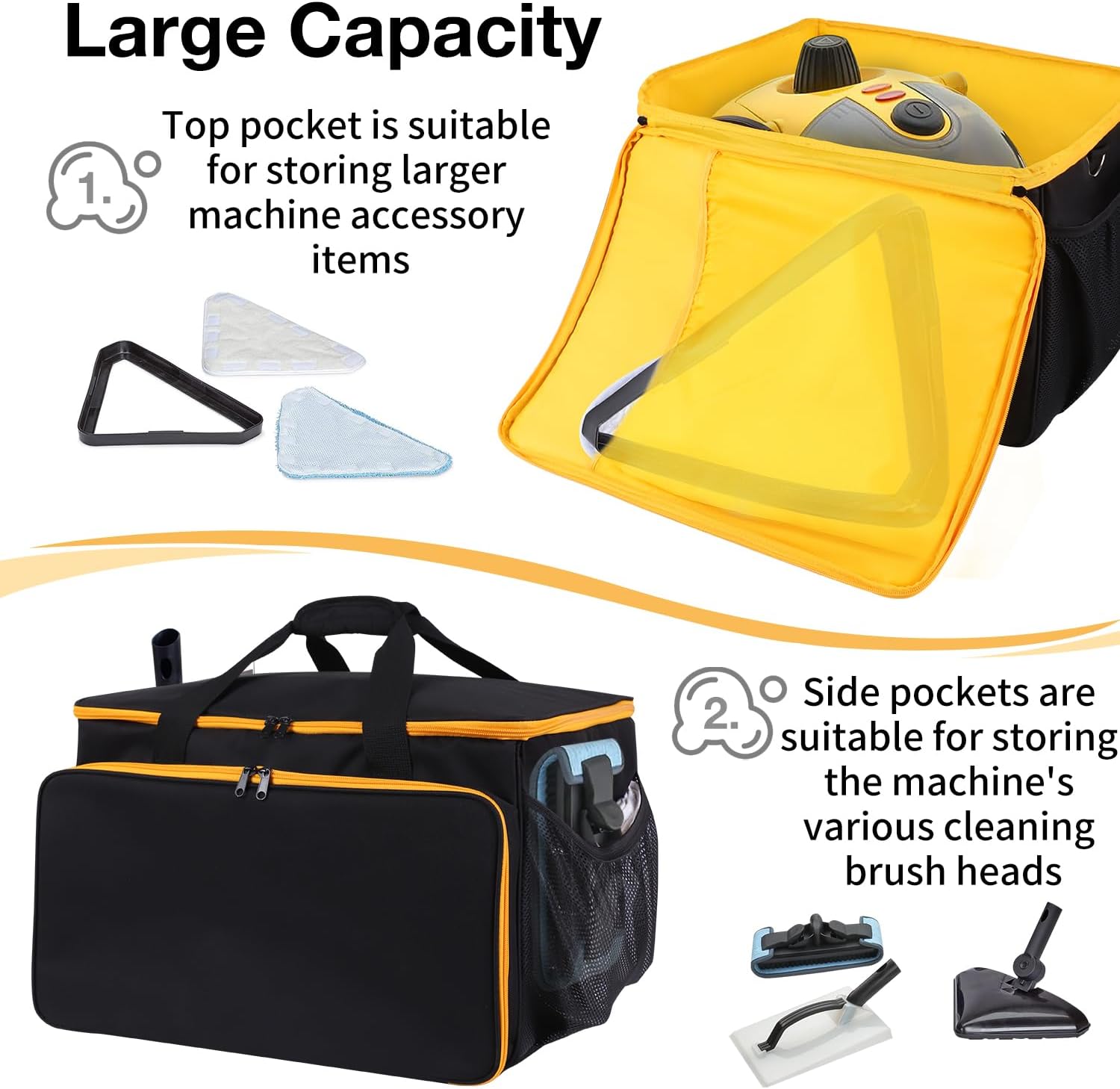Storage Bag Compatible with Wagner Spraytech C900134 Steamer, Adjustable Steamer Storage Bag Portable Carry Organizer for Steam Cleaner with Extra Pockets for Accessories, Bag Only
