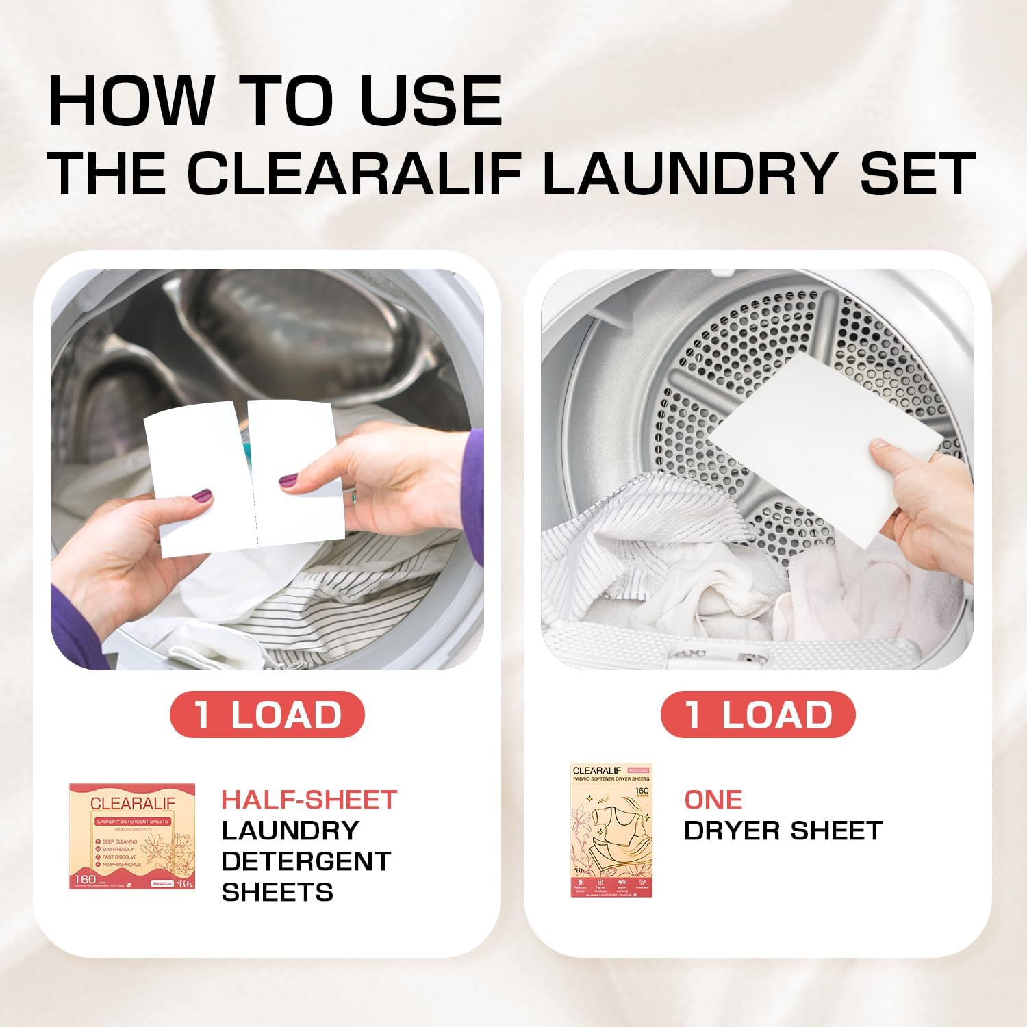 CLEARALIF All in One Laundry Detergent Sheets Kit, Magnolia Scent, 160 Loads Laundry Sheets + 160 Drying Sheets, Laundry Set Great for Travel, Softener Sheets Eco Package Friendly & Hypoallergenic