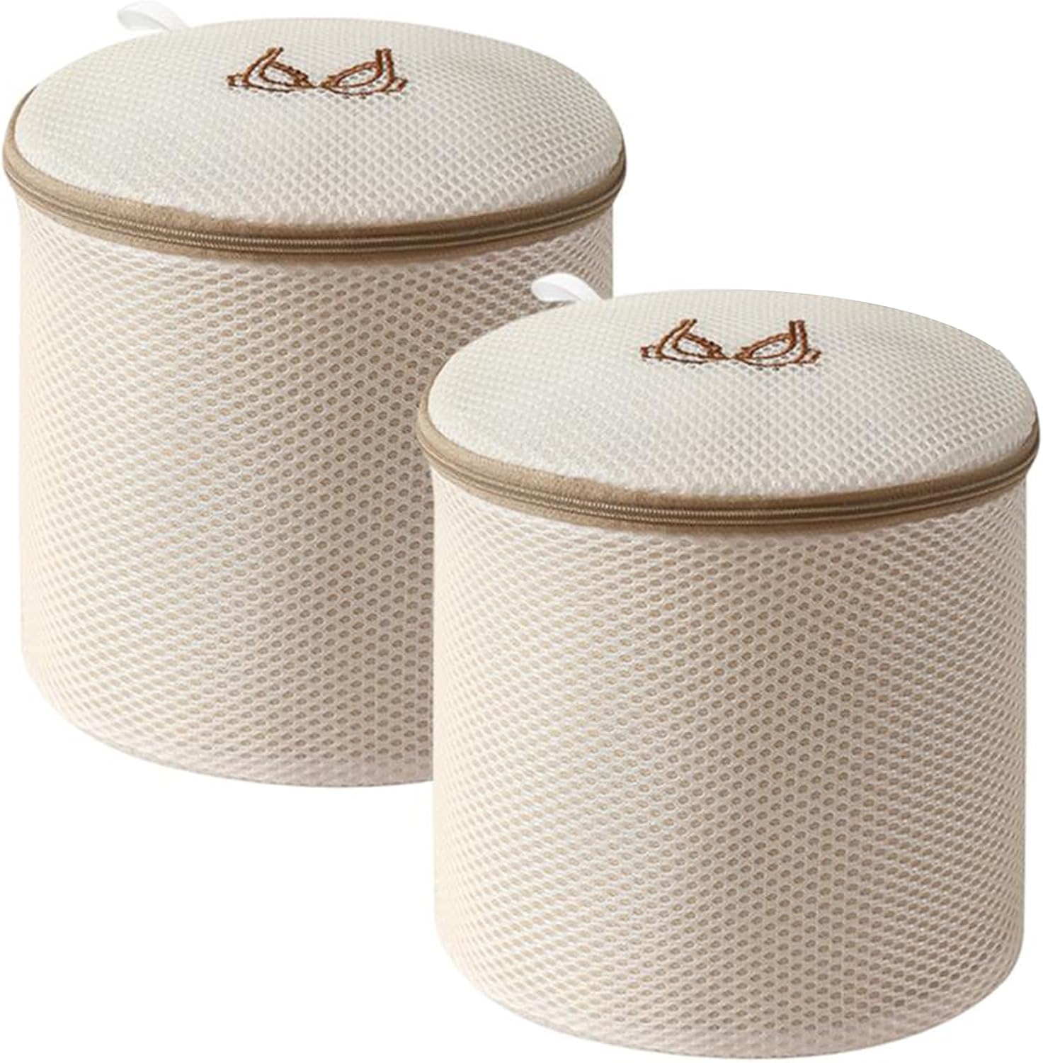 (2Pcs) delicates wash bags 3-Layer Durable Fine Mesh Wash Bags with Rust-Proof Hidden Zipper, Tangle-Proof & Space-Saving for Delicates, Bras, Lingerie, Clothes (Beige, Cylindrical bra)