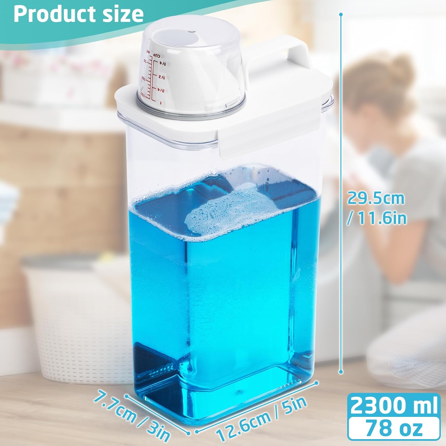 Laundry Detergent Dispenser-1 Pack, 78 oz Detergent Dispenser with 4 Removable Labels, Laundry Soap Dispenser for Laundry Room Organization and Storage, BPA Free & PET Plastic Clear