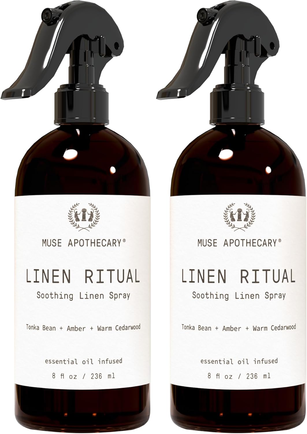 Muse Apothecary Linen Ritual - Aromatic, Soothing, and Relaxing Linen Mist, Laundry and Fabric Spray - Infused with Aromatherapy Essential Oils - 8 oz, Tonka Bean + Amber + Warm Cedarwood, 2 Pack