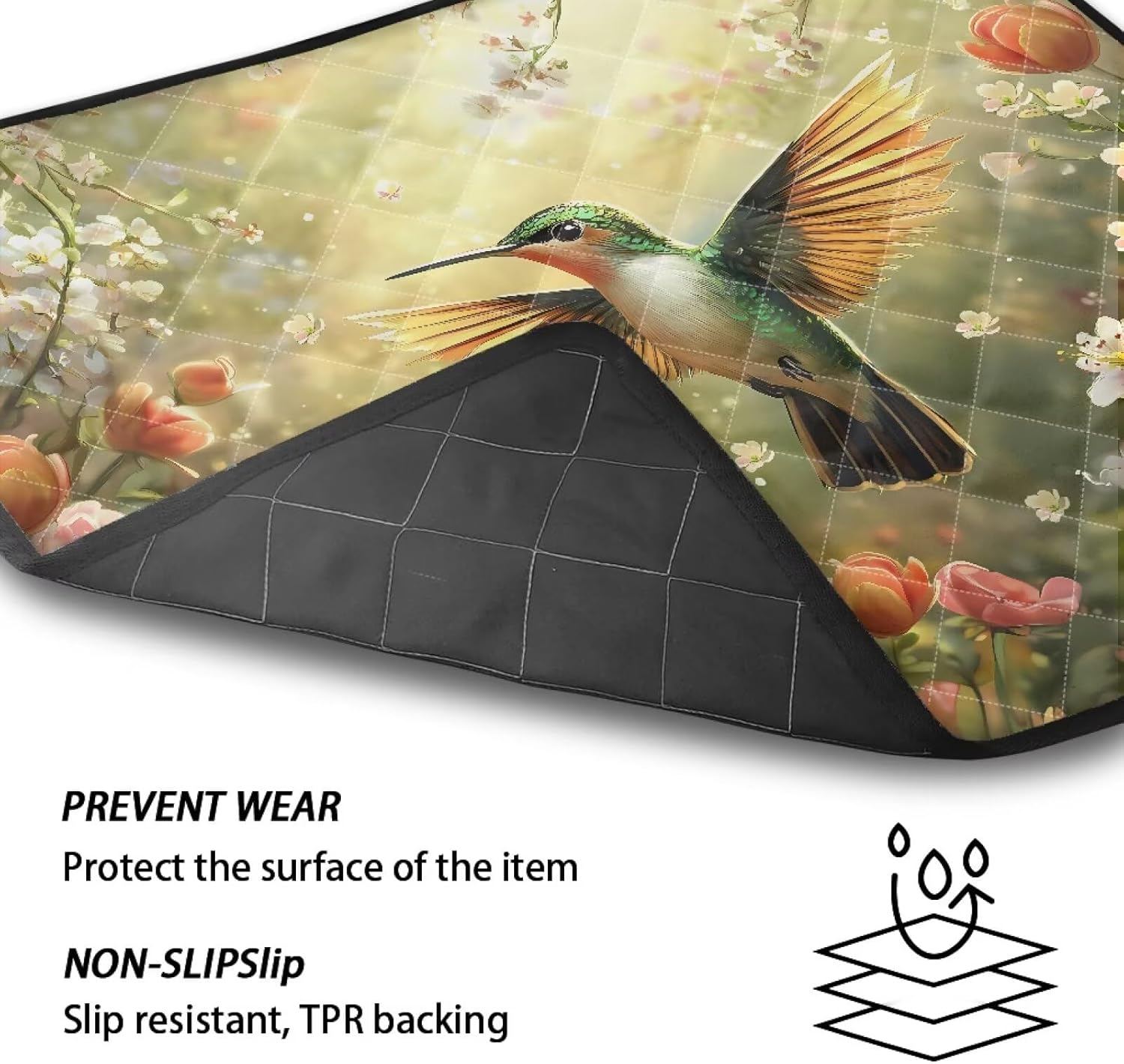 1 Pcs Spring Hummingbird Flowers Washer and Dryer Cover for The Top, Dryer Top Protector Mat Non-Slip Waterproof Washing Machine Cover Protector for Laundry & Kitchen