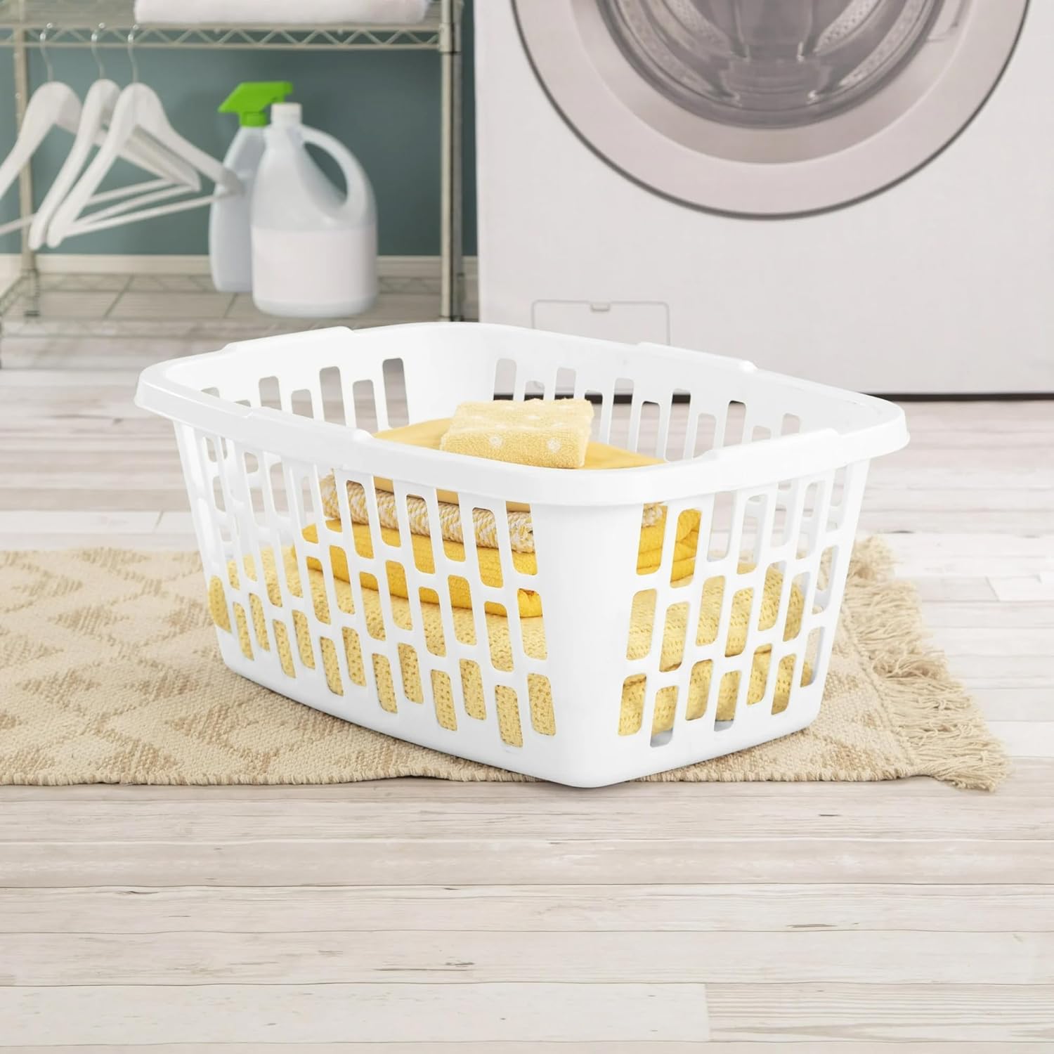 (6 Pack)1.5 Bushel Rectangular Laundry Basket with Handles,Stackable Plastic Laundry Hamper,White Ventilated Design for Easy Carrying & Storage