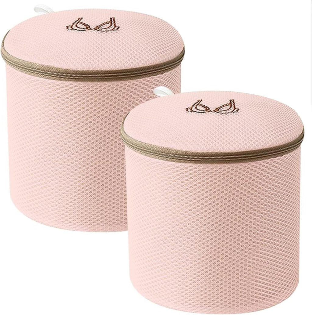 (2Pcs) delicates wash bags 3-Layer Durable Fine Mesh Wash Bags with Rust-Proof Hidden Zipper, Tangle-Proof & Space-Saving for Delicates, Bras, Lingerie, Clothes (Pink, Cylindrical bra)