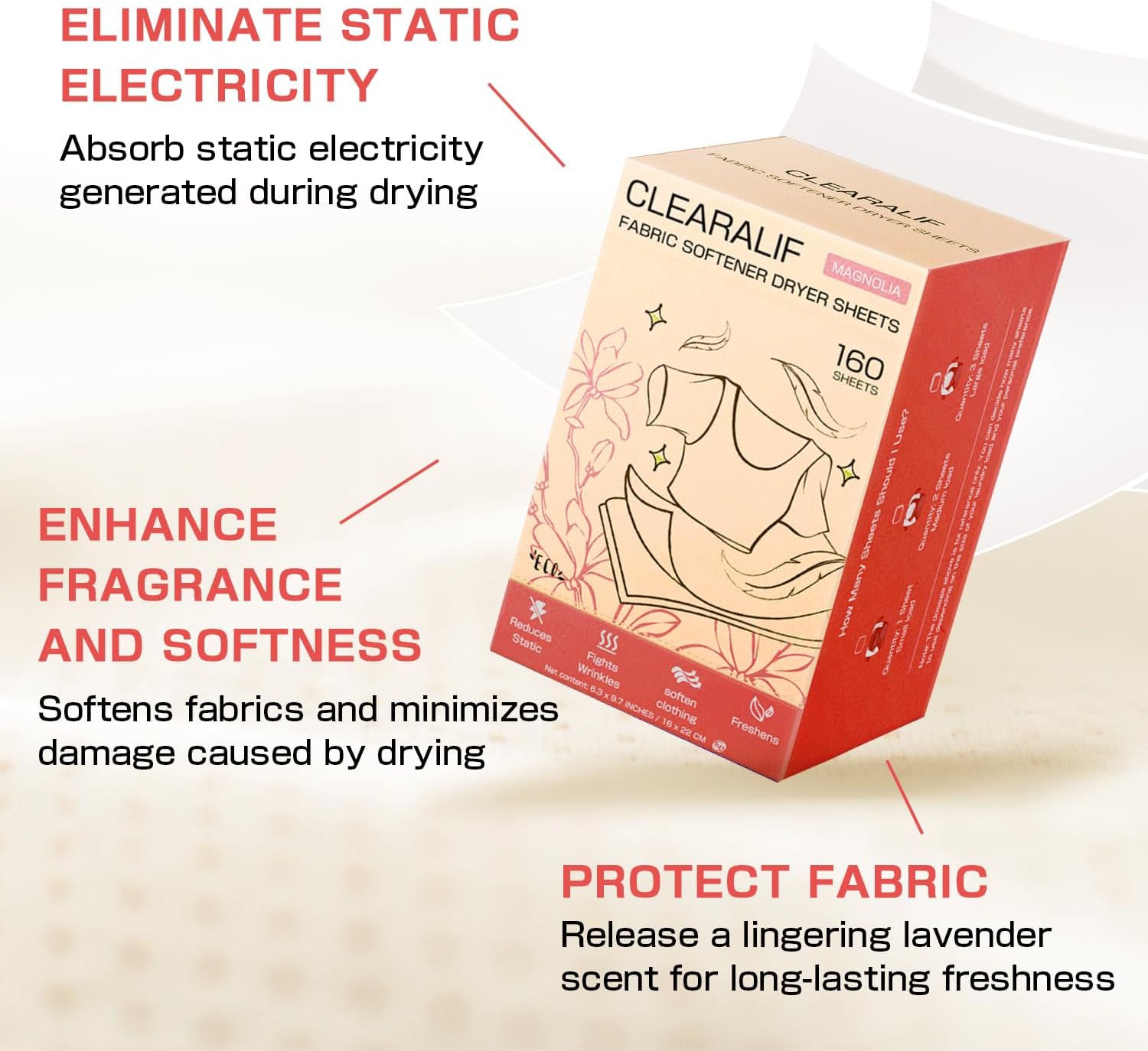 CLEARALIF All in One Laundry Detergent Sheets Kit, Magnolia Scent, 160 Loads Laundry Sheets + 160 Drying Sheets, Laundry Set Great for Travel, Softener Sheets Eco Package Friendly & Hypoallergenic