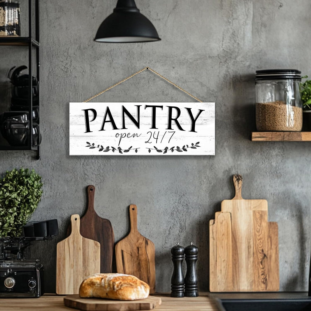 1 KINGO Rustic Pantry Signs Wall Decor: Farmhouse Kitchen Wall Art 6" x 14.5" Canvas Print Decorative Plaque Wall Hanging Open 24/7 Sign for Pantry Dining Room Home Decor