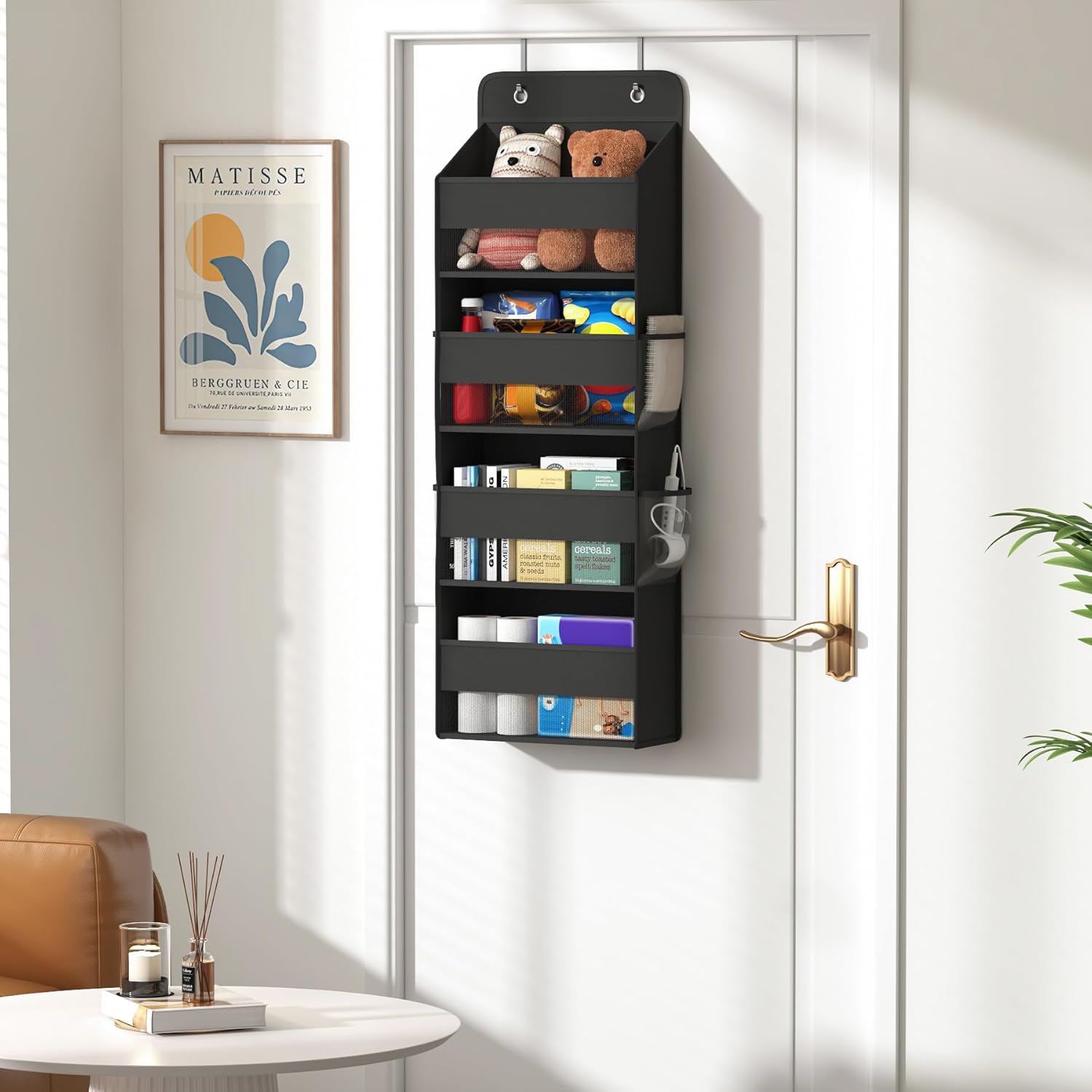 1 Pack 4-Tier Over the Door Organizer, Heavy-Duty Large Deep Pocket Hanging With 4 Large Front & 4 Side Pockets With for Pantry, Kitchen, Bathroom, Dorm, Black