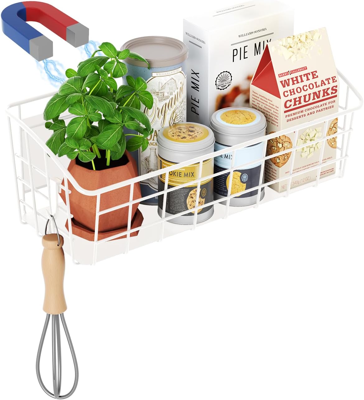 1-Pack Magnetic Spice Rack for Refrigerator, Versatile Magnetic Shelf Organizer with 1 Hooks for Kitchen Storage, Large Capacity Spice Rack for Fridge, Oven, or Cabinet - White